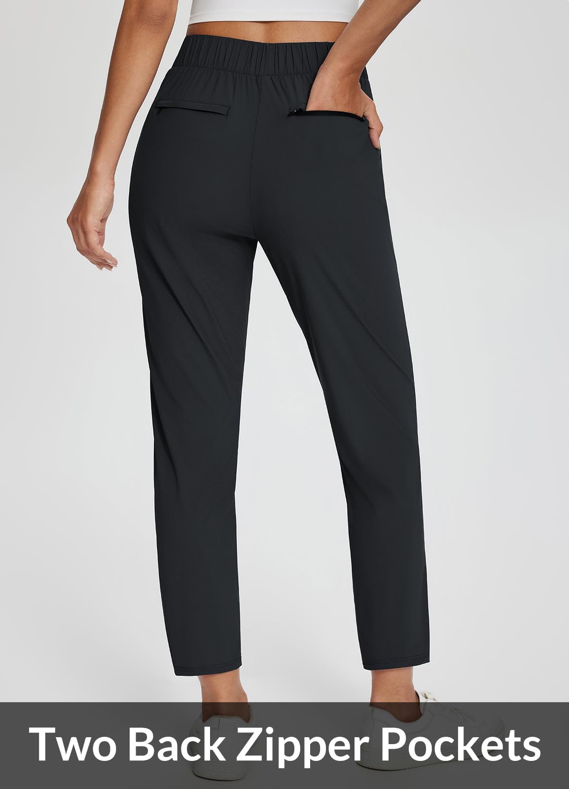 baleaf Womens Travel Pants Petite Stretch with Zipper Pockets Golf Ankle Dress Work Business Casual Slacks Black XL