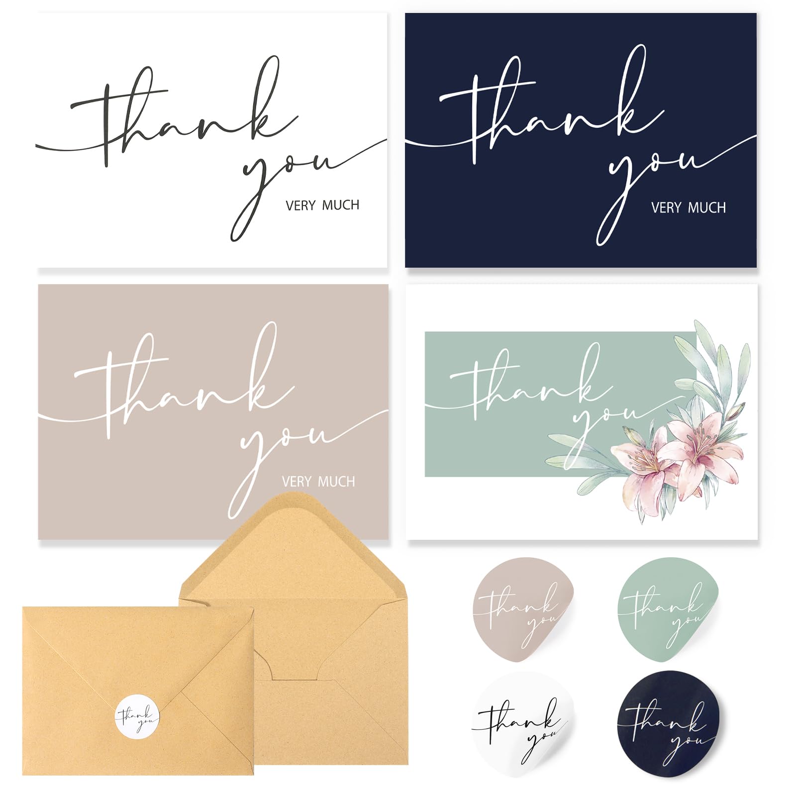 NESCCI 24 PCS Thank You Cards With Envelopes,4x6 Inch Minimalistic Design, Thank You Notes for Wedding,Bridal Shower, Business, Baby Shower, Small Business, Funeral, Graduation(White)