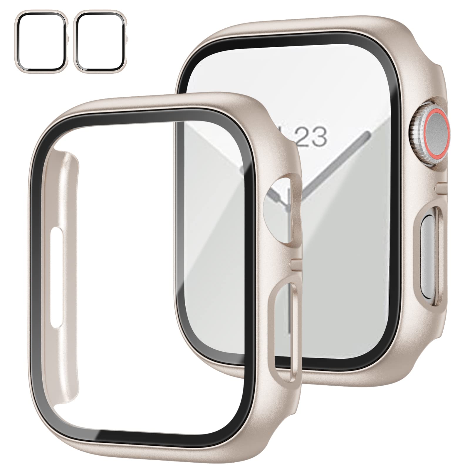 2 Pack Case with Tempered Glass Screen Protector for Apple Watch Series 9/8/7 41mm,JZK Slim Guard Bumper Full Hard PC Protective Cover HD Ultra-Thin Cover for iWatch 9 8 7 41mm Accessories,Clear