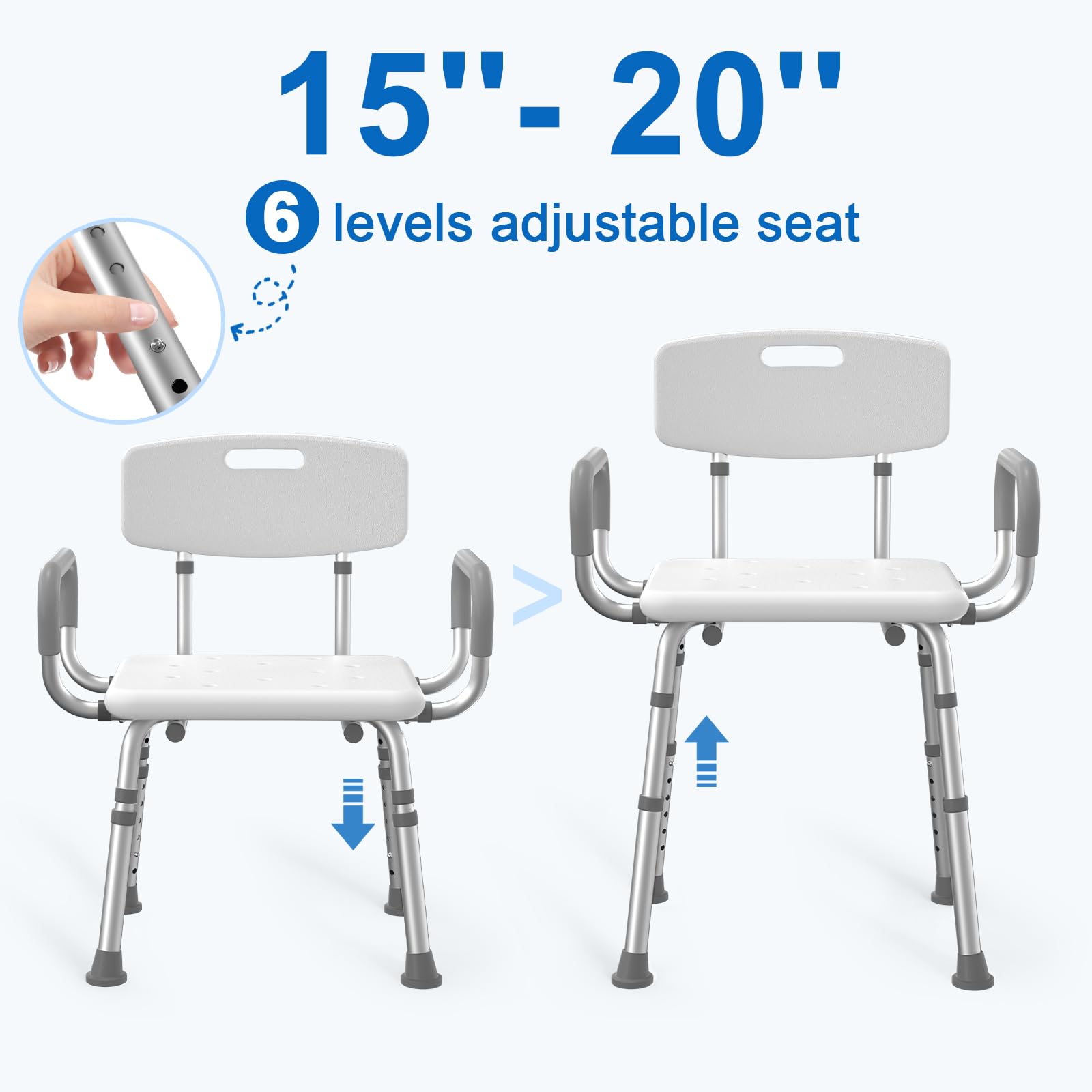 HOMLAND Shower Chair for Inside Shower with Arms and Back, 500 lbs Heavy Duty Shower Seat for Bathtub, Height Adjustable Safety Bath Seat for Elderly, Adults, Handicap and Disabled
