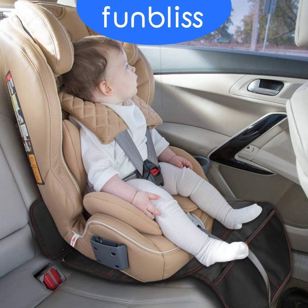 Funbliss Car Seat Protector for Child Car Seat - Auto Seat Cover Mat for Under Carseat with Thickest Padding to Protect Leather & Fabric Upholstery,PVC Leather Reinforced Corners