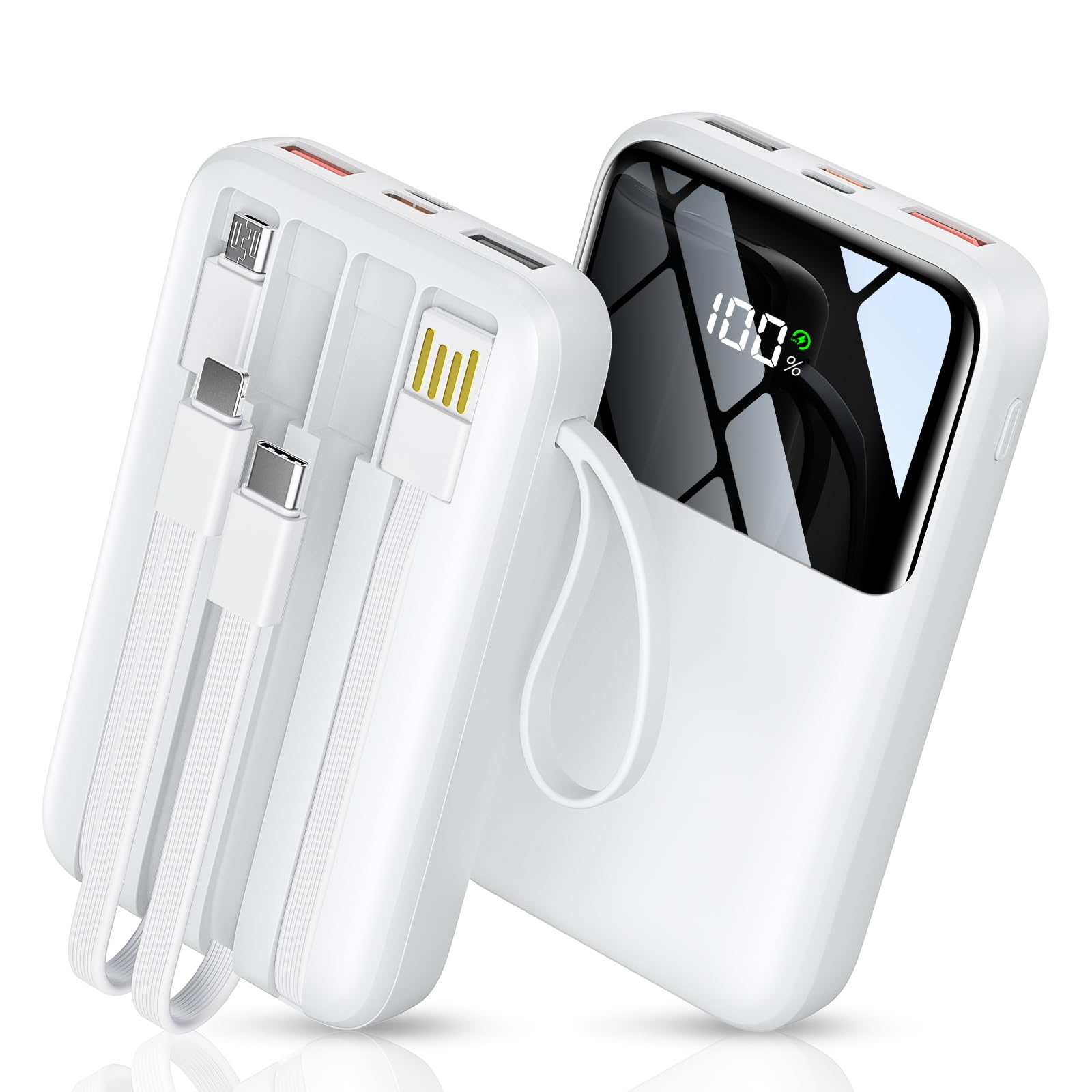 Portable Charger with Built in Cable, 15000mAh Power Bank, 22.5W Fast Charging, 6 Outputs, Slim Travel Essential Battery Pack with LED Display, Compatible with iPhone 16/15/14/13, Samsung, iPad, etc