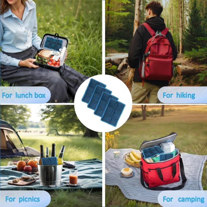aadsioahd 4pcs Ice Packs for Lunch Boxes & Coolers - Reusable,Lightweight Cooler Ice Pack for Food Freshness, Drinks Freezer (6”x4”x0.7”) - Non-Toxic Cooler for Picnic, School, Sports & Camping