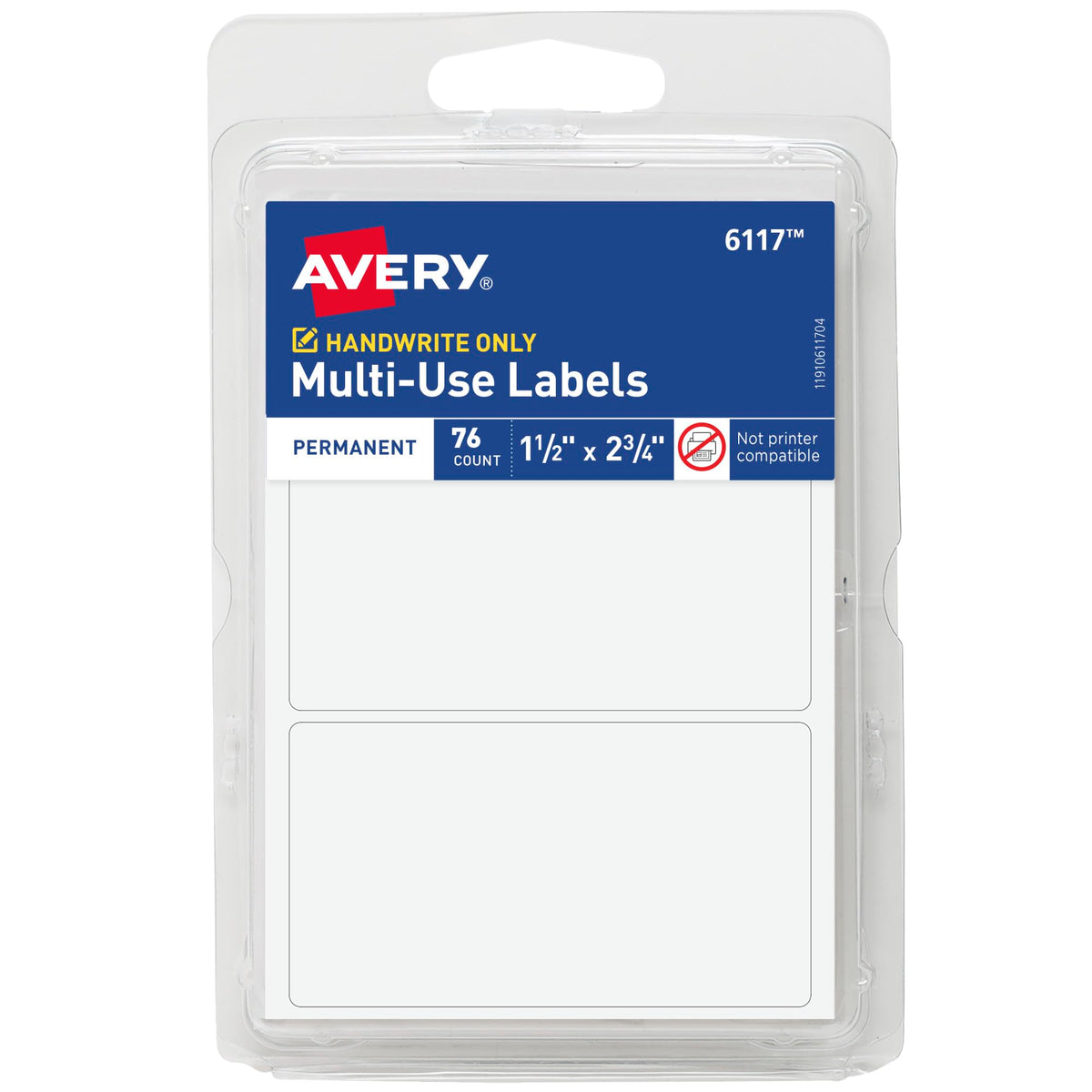 Avery Multifunktions-Permanentetiketten, 38,1 x 69,85 mm, Weiß, nicht bedruckbar, insgesamt 76 leere Etiketten (6117)