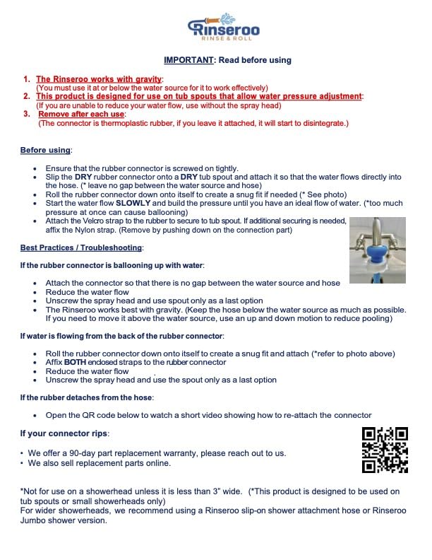 Rinseroo: Slip-On Tub Hose – As Seen on Shark Tank – 5ft Flex Bathtub Faucet Sprayer – Easy Rinse for Pets, Hair & Cleaning – No Installation Needed – Fits Faucets Up to 3” Wide – Mess-Free & Portable