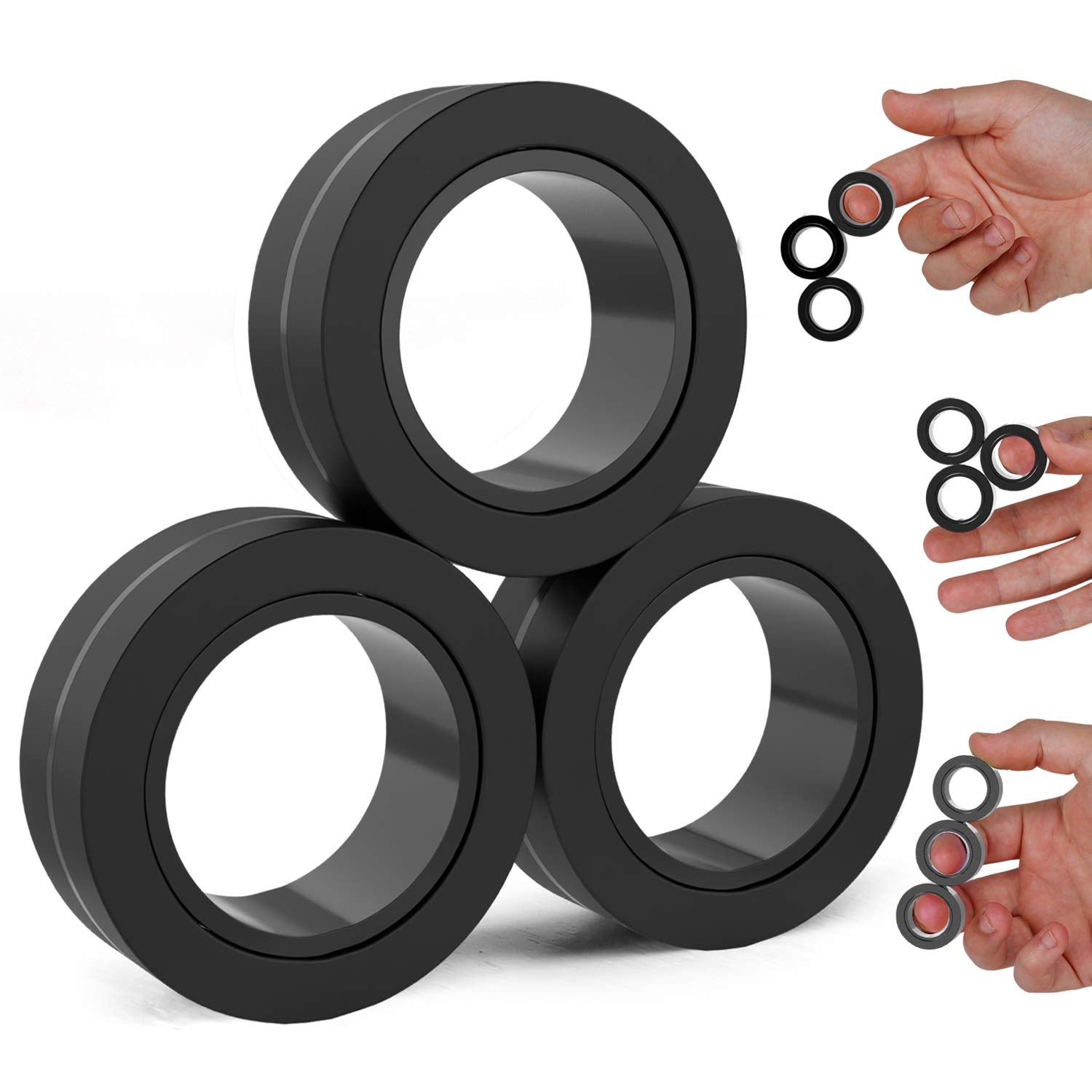 BunMo Magnetic Rings Black – Improved N45 Grade Magnets, BPA-Free, Compact & Quiet Fidget Toy for Adults & Teens, Portable Handheld Toy for Office, School, & Travel