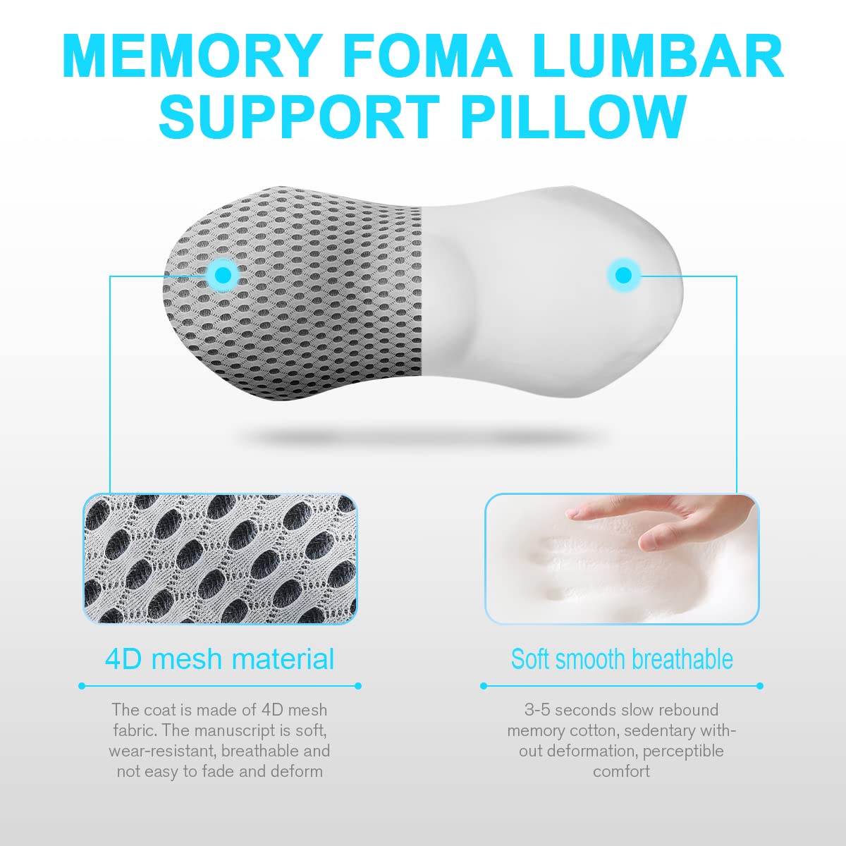 Lumbar Support Pillow for Office Chair, Memory Foam Lumbar Pillow for Lower Back Pain Relief - Black (Upgrade Gray)