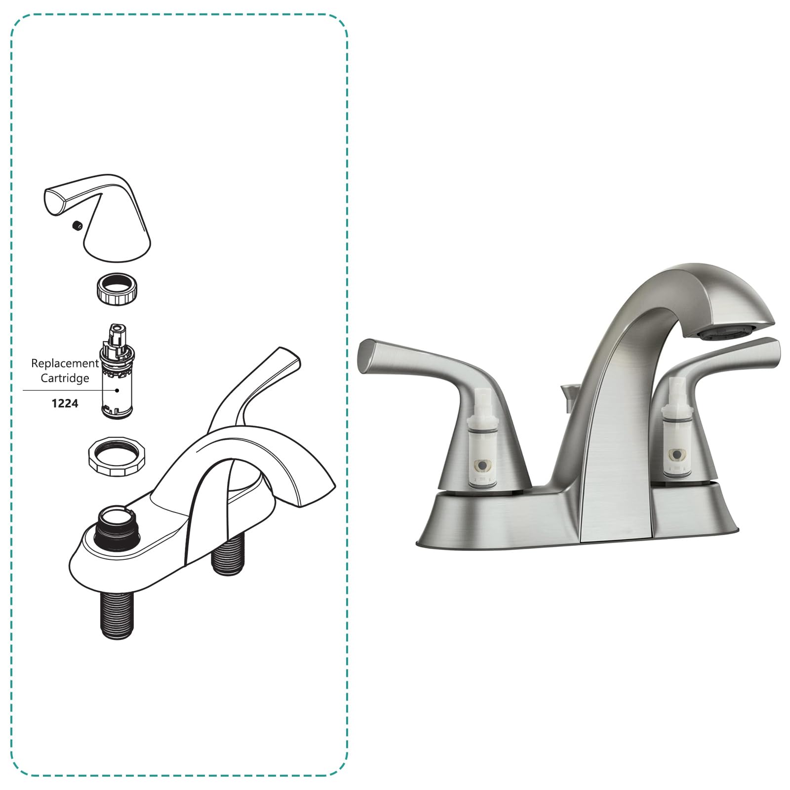 1224 1224B Faucet Cartridge Replacement Compatible with Moen Two Handle Faucets Replacement Kit For Most Double Handle Moen Faucets and Tub/Showers Repair Kit,2 Pack