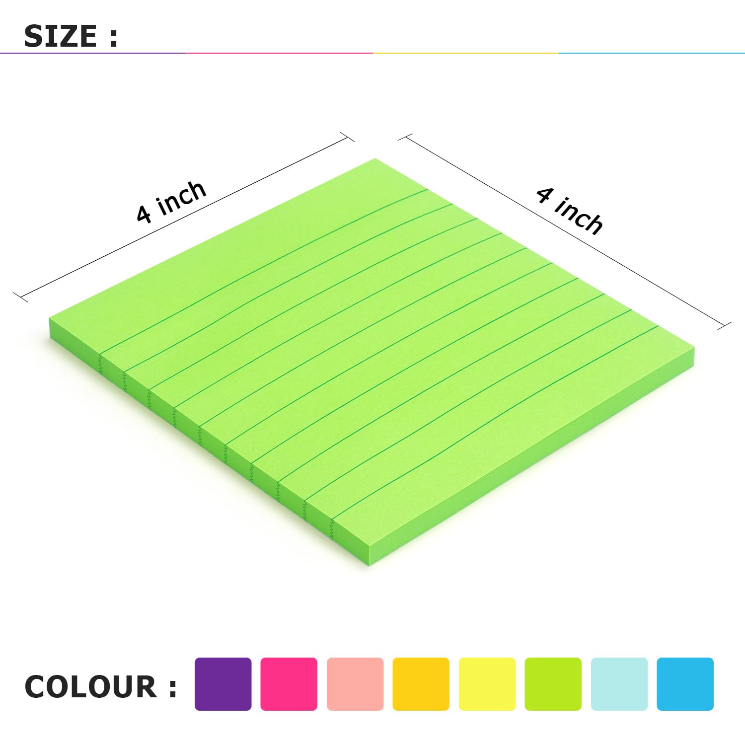 6 Pads Lined Sticky Notes 3x3 Sticky Notes with Lines Self-Stick Note Pads 6 Bright Multi Colors,100 Sheet/Pad