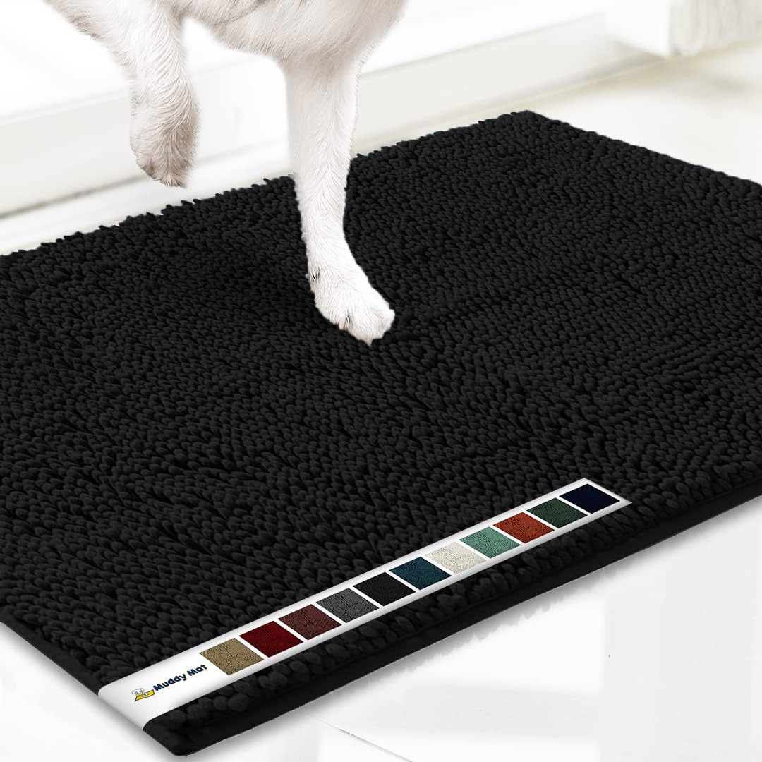 Muddy Mat® Shown ON TV Highly Absorbent Microfiber Door Mat and Pet Rug Non Slip Thick Washable Area and Bath Mat Soft Chenille for Kitchen Bathroom Bedroom Indoor and Outdoor - Grey Medium 30"X19"