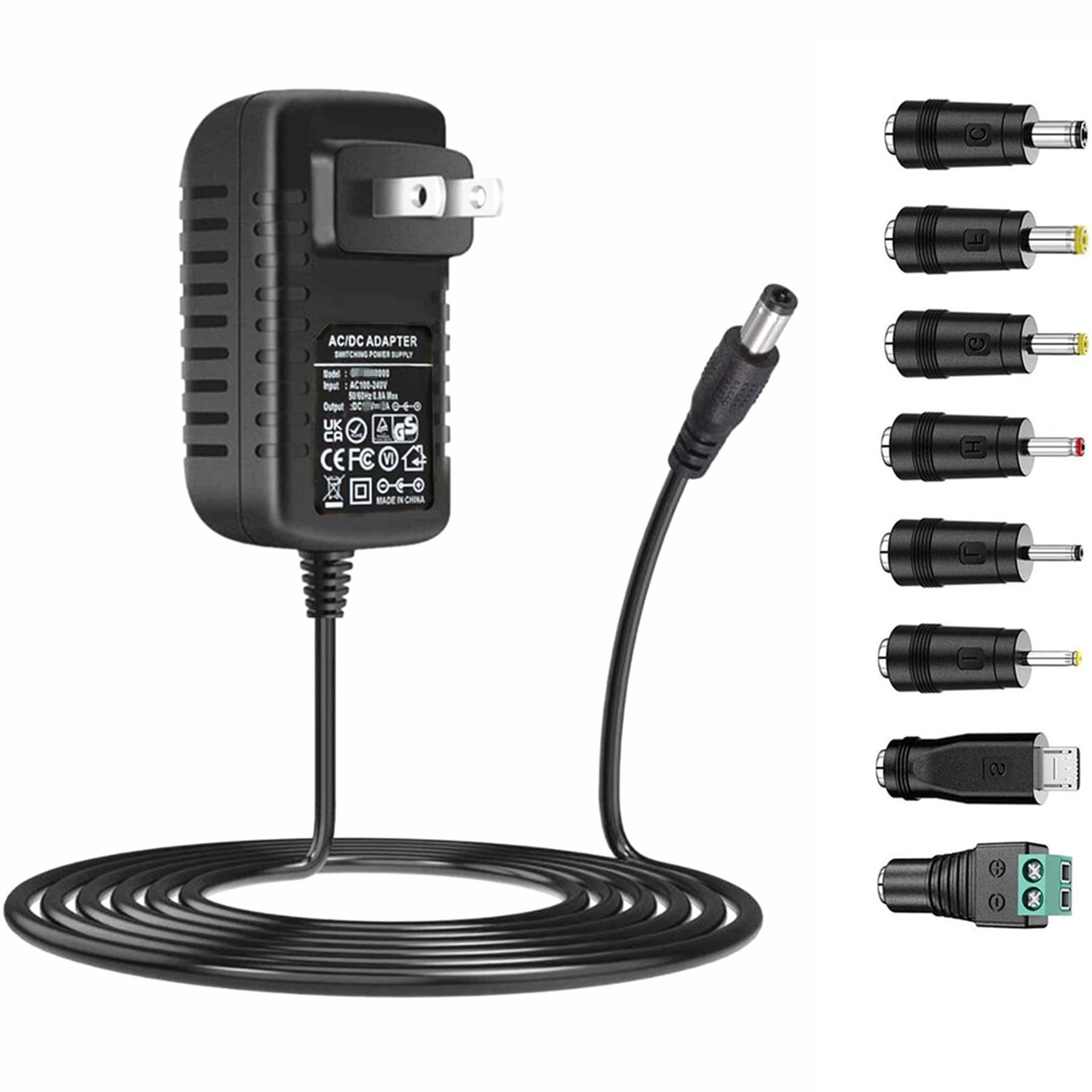 GuanTing Universal AC Adapter 12V 2A Power Supply Charger 24W AC110V to DC12V 2000mA 1500mA 1000mA 500mA Power Driver 8 DC Plug Tips 12 Volt Converter Inverter Transformer ac dc Adapter(DC12V~2A)