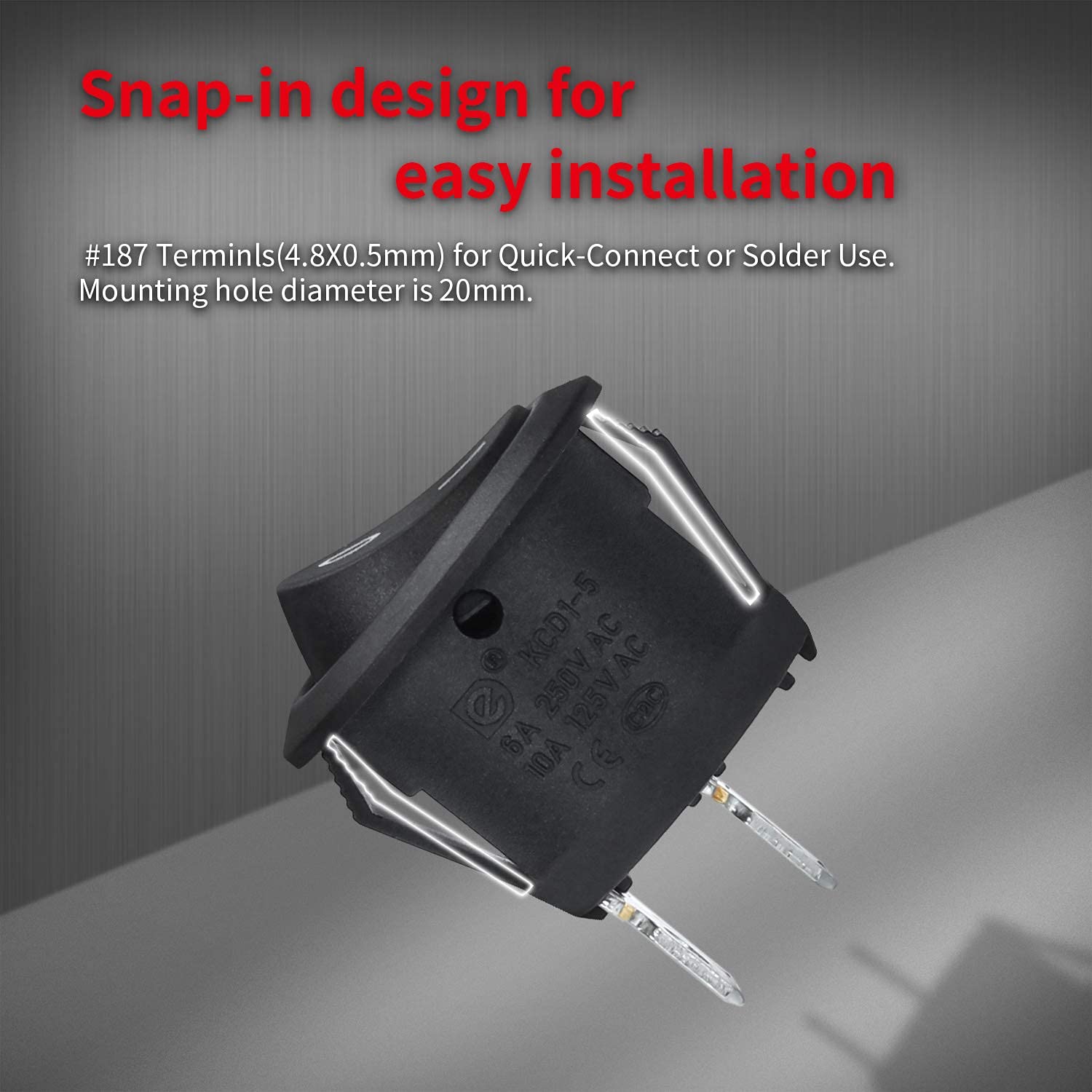 DaierTek ON Off Round Rocker Switches SPST 20mm Mini 12 Volt DC Mini Circle Toggle Switch 12V for Car Automotive RV 2 Pin Switch 120V Wired KCD1-5Pack