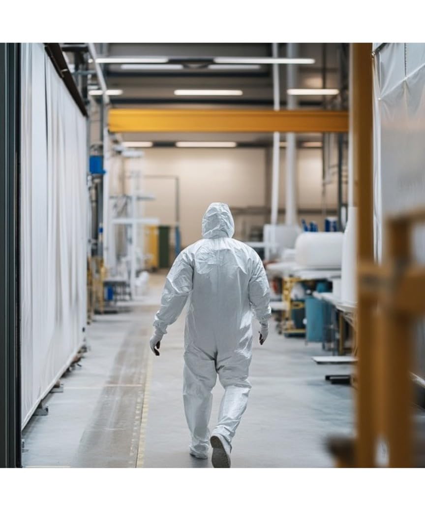 Andes Safety Hazmat Suits, Heavy Duty Full Body Disposable Paint Suits, Coveralls with Hood, Elastic Wrists and Ankles, Available in 10 Sizes, (Large)