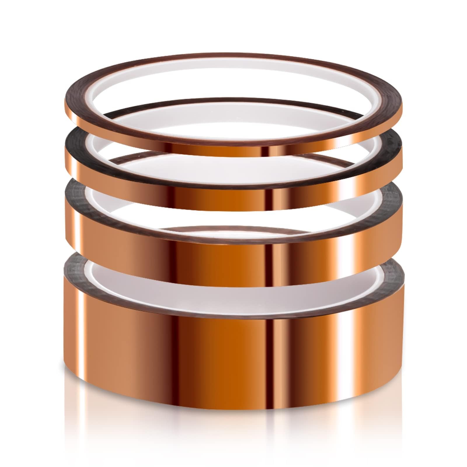 ELEGOO High Temp Tape, 4 Pack Polyimide High Temperature Resistant Tape Multi-Sized Value Bundle 1/8'', 1/4'', 1/2'', 1'' with Silicone Adhesive for Masking, Soldering etc.