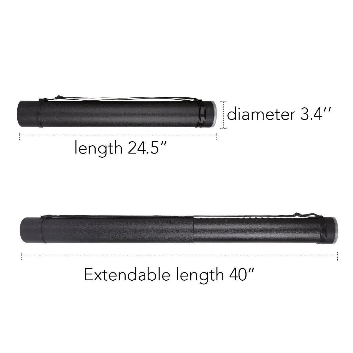 TRANSON Durable Poster Storage Tube with Straps 24"-40" Extendable for Blueprints, Artwork, Maps, Posters Color Black