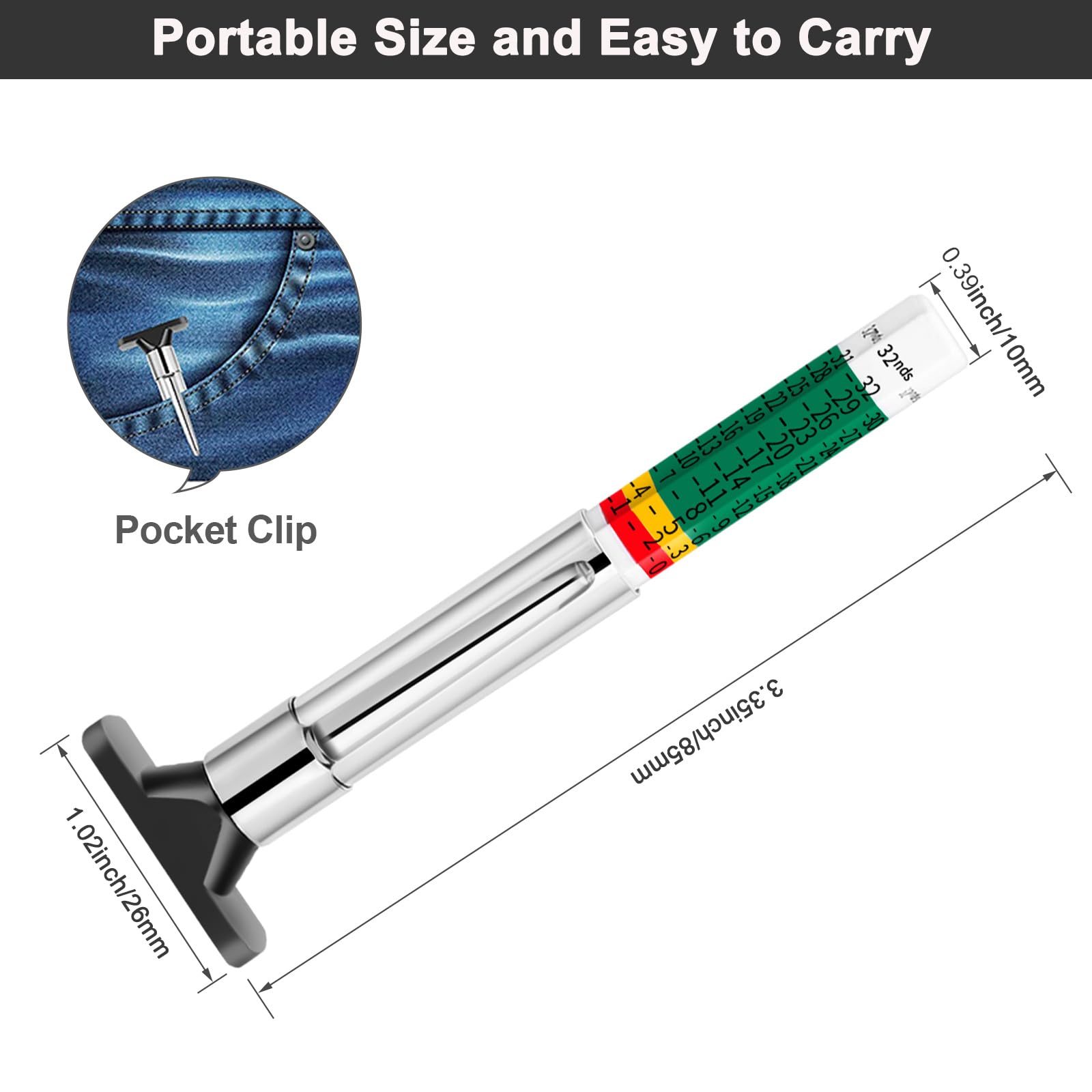 Tire Tread Depth Gauge,Tire Tread Gauge Color Coded,Tread Depth Gauge in 1/32 inch(Pack of 2)