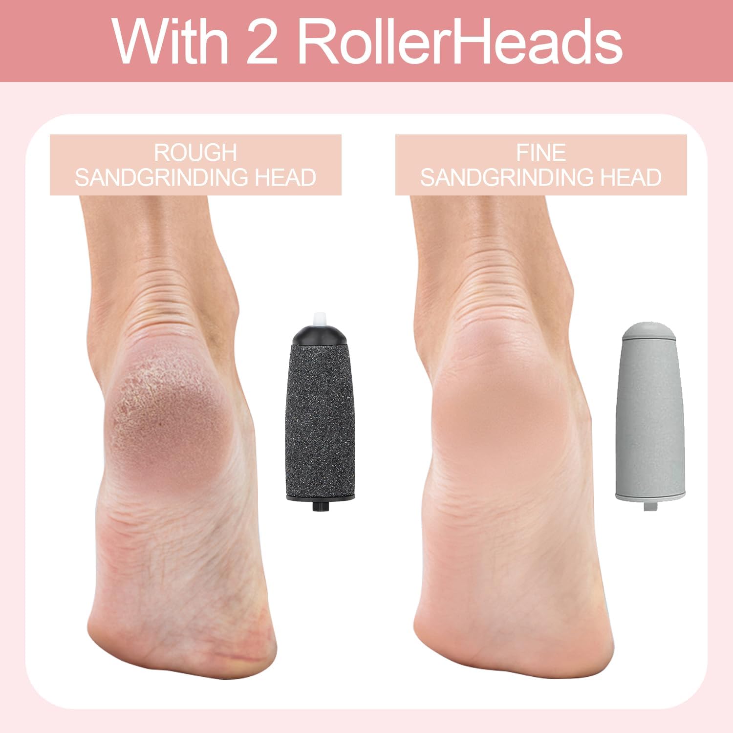 LQT® Electric Foot File – Rechargeable Callus Remover for Hard, Cracked Skin – at-Home Pedicure Kit for Smooth Feet (Men & Women) (Pink)