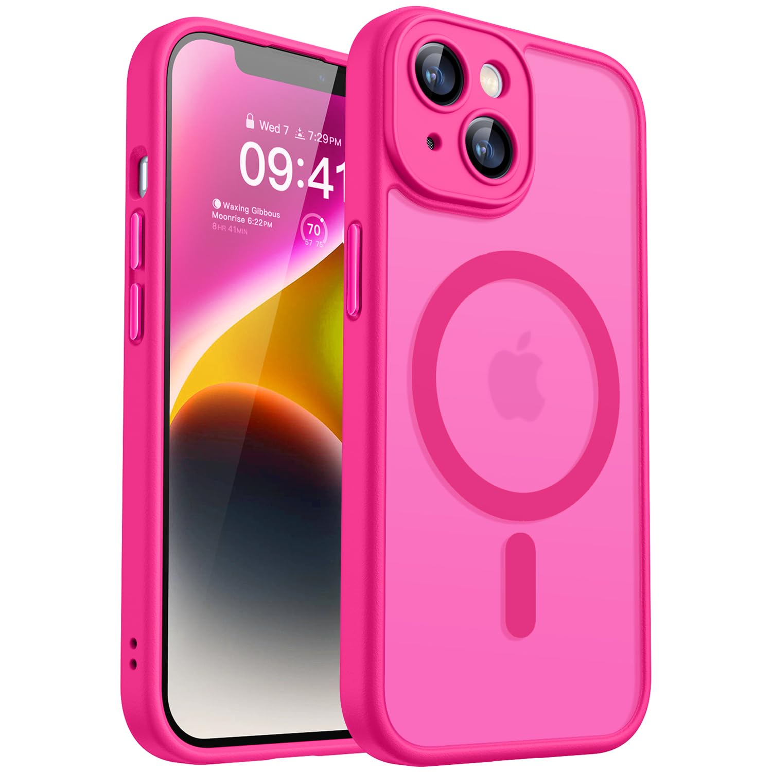 CANSHN Magnetic for iPhone 14 Case, Upgraded [Full Camera Protection] [Compatible with Magsafe] [Translucent Matte] Shockproof Protective Phone Case for iPhone 14 6.1" - Hot Pink