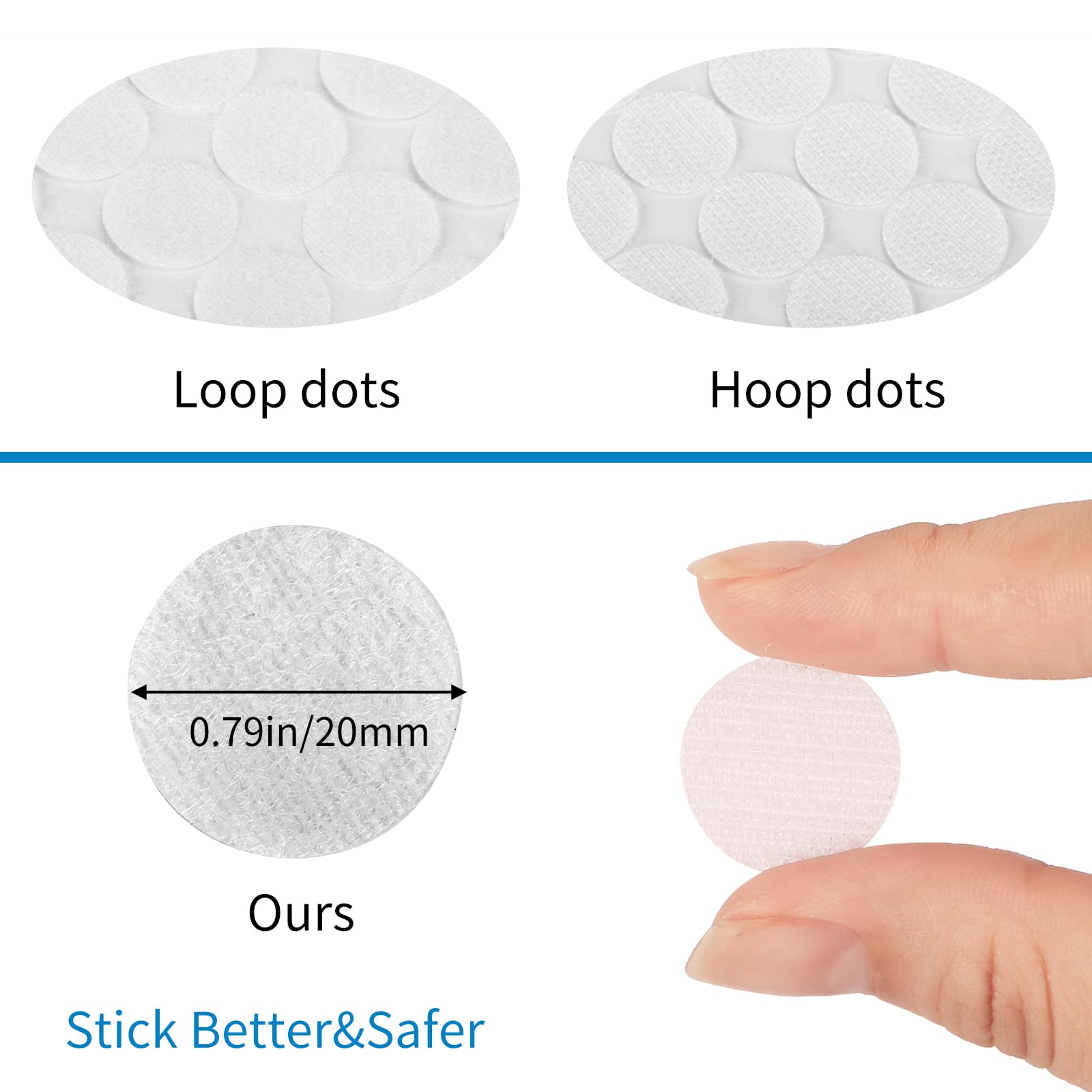 WXBOOM Self Adhesive Dots 1400pcs (700 Pairs) 0.79" Diameter White Hook & Loop Dots Sticky Back 20mm for School Classroom Office Home