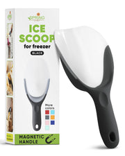 Spring Chef Magnetic Ice Scoop for Freezer - BPA-Free Flexi-Plastic Popcorn Scoop with Soft Grip Handle - Dishwasher Safe Ice Scooper - Kitchen Food Scooper for Flour, Grains, Candy, Pet Food - Black