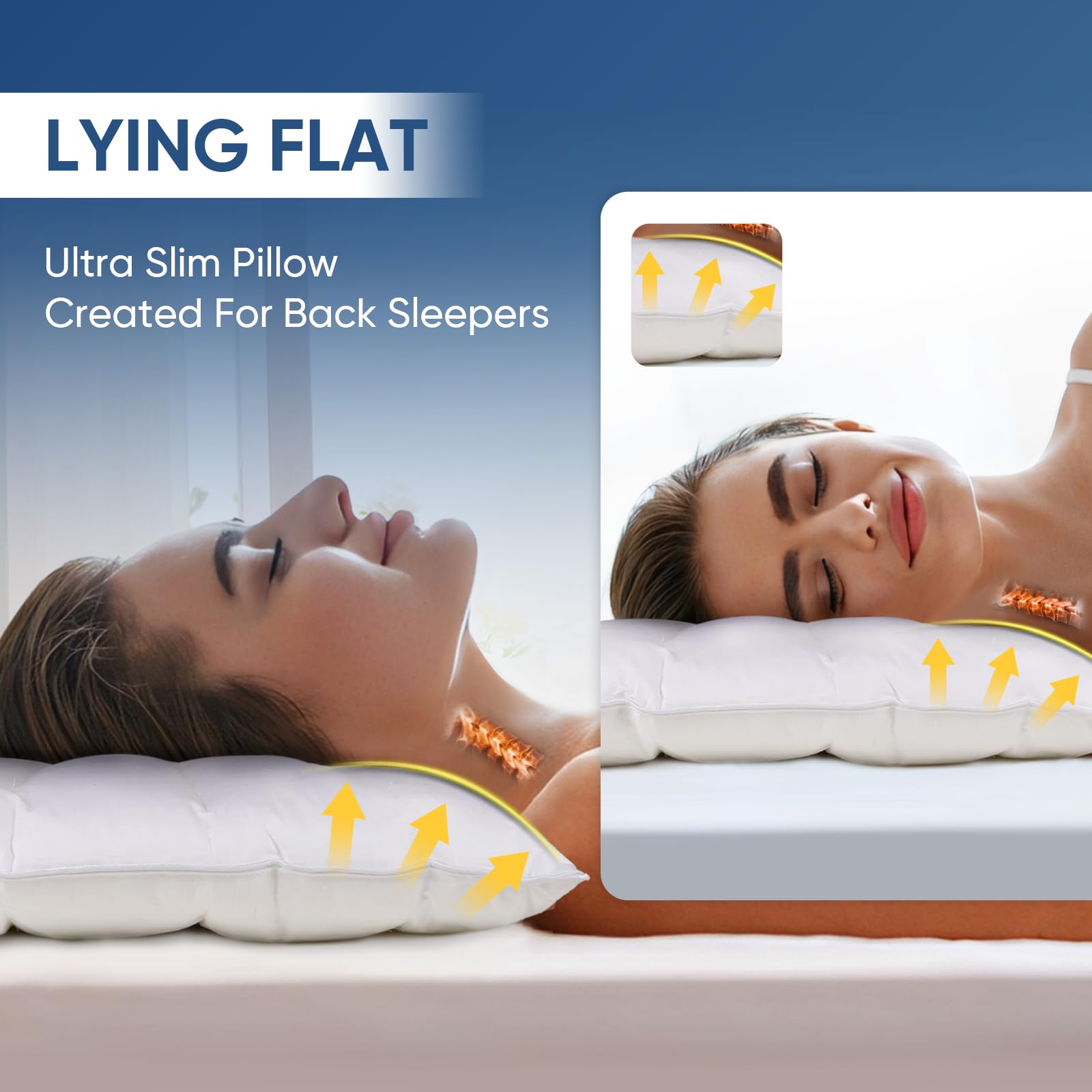 MINUPWELL Ultra Flat Pillows for Sleeping Thin, 7D High Support 2.5 inch Height Ultra Thin Pillows,Slim Bed Pillows for Stomach Sleeper,Standard Size -18x26 in
