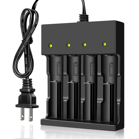 18650 Battery Charger 4 Bay Smart Universal Charger for 3.7V Rechargeable Lithium Li ion Batteries Compatible 18650 26650 21700 10400 14500 16340 16650 18500 Battery Charger (Only AC Charger)