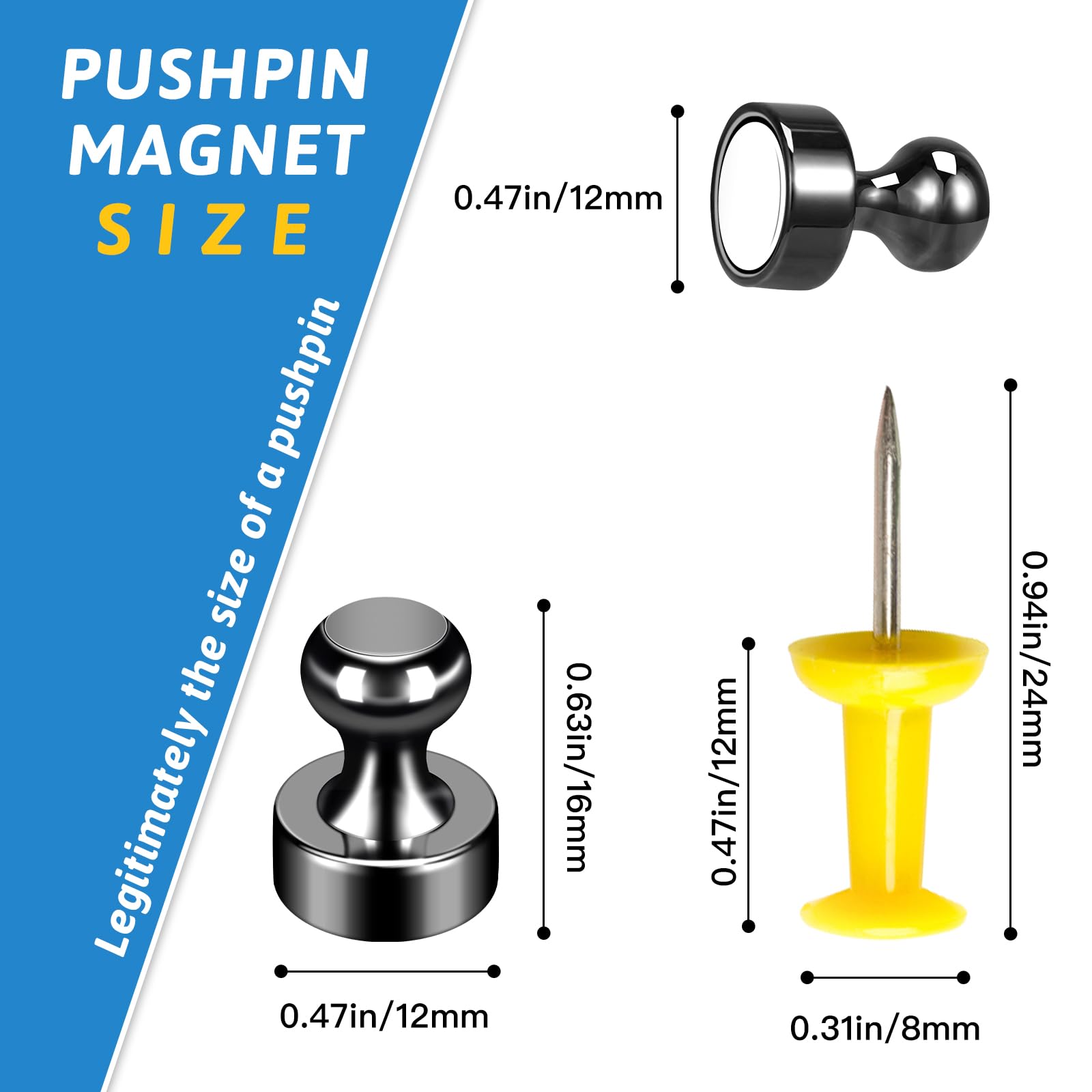 20Pack Strong Magnets for Refrigerator Neodymium Fridge Magnets Adult Magnets for Dry Erase Board Lockers Whiteboard Kitchen Home Office Classroom Black