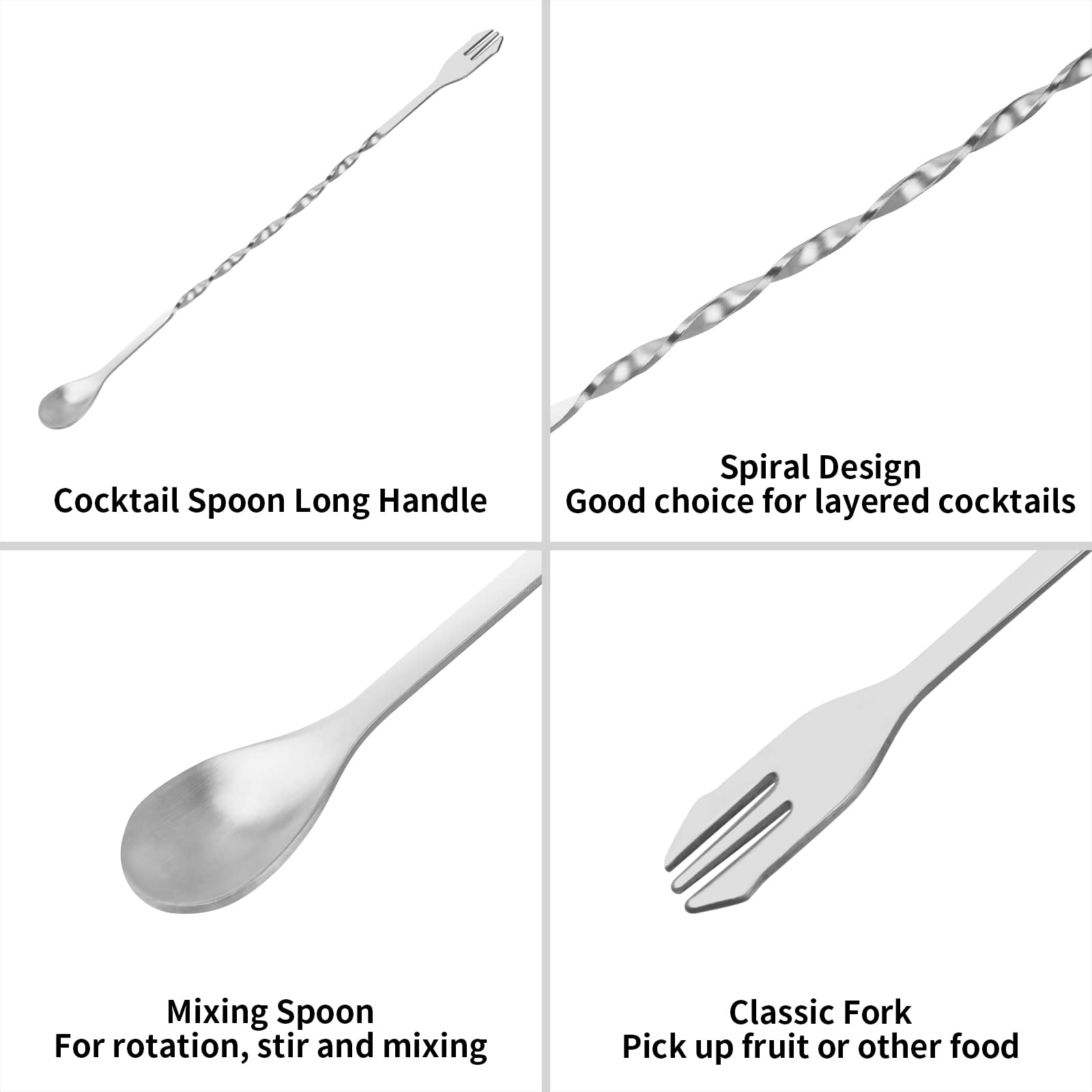tifanso Muddler for Cocktails, 10" Muddler and Long Handle Bar Cocktail Mixing Spoon, Stainless Steel Stirrer, Bar Accessories Tools for Mojitos Fruit Drinks