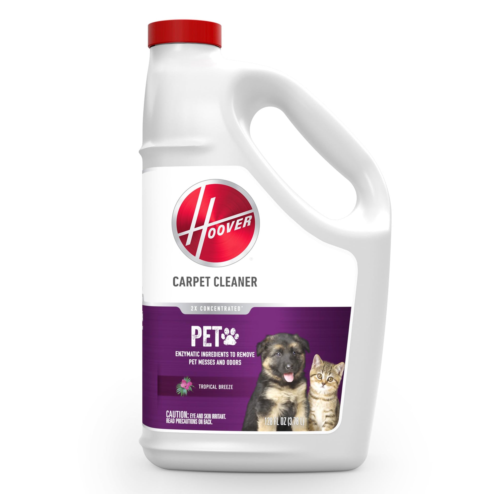 Hoover Pet Carpet Cleaner Solution, 128 oz., Tropical Breeze Scent, Deep Cleaning Carpet Shampoo Solution, Eliminates Urine Stains and Odors, Pair with Hoover Carpet Cleaner Machine