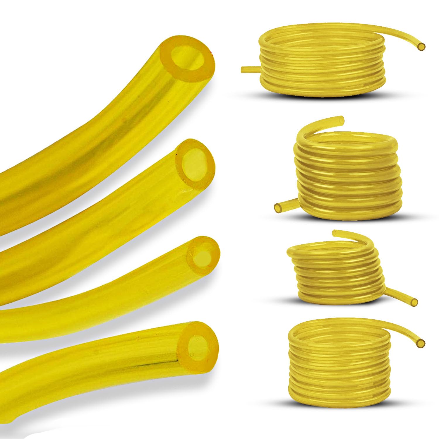 4 Sizes Petrol Fuel Gas Line Pipe Hose Tubing For String Trimmer Chainsaw Blower Lawn Mower and other Power Tools For 2 Cycle Small Engine Poulan, Craftman and more (Yellow 4PC)