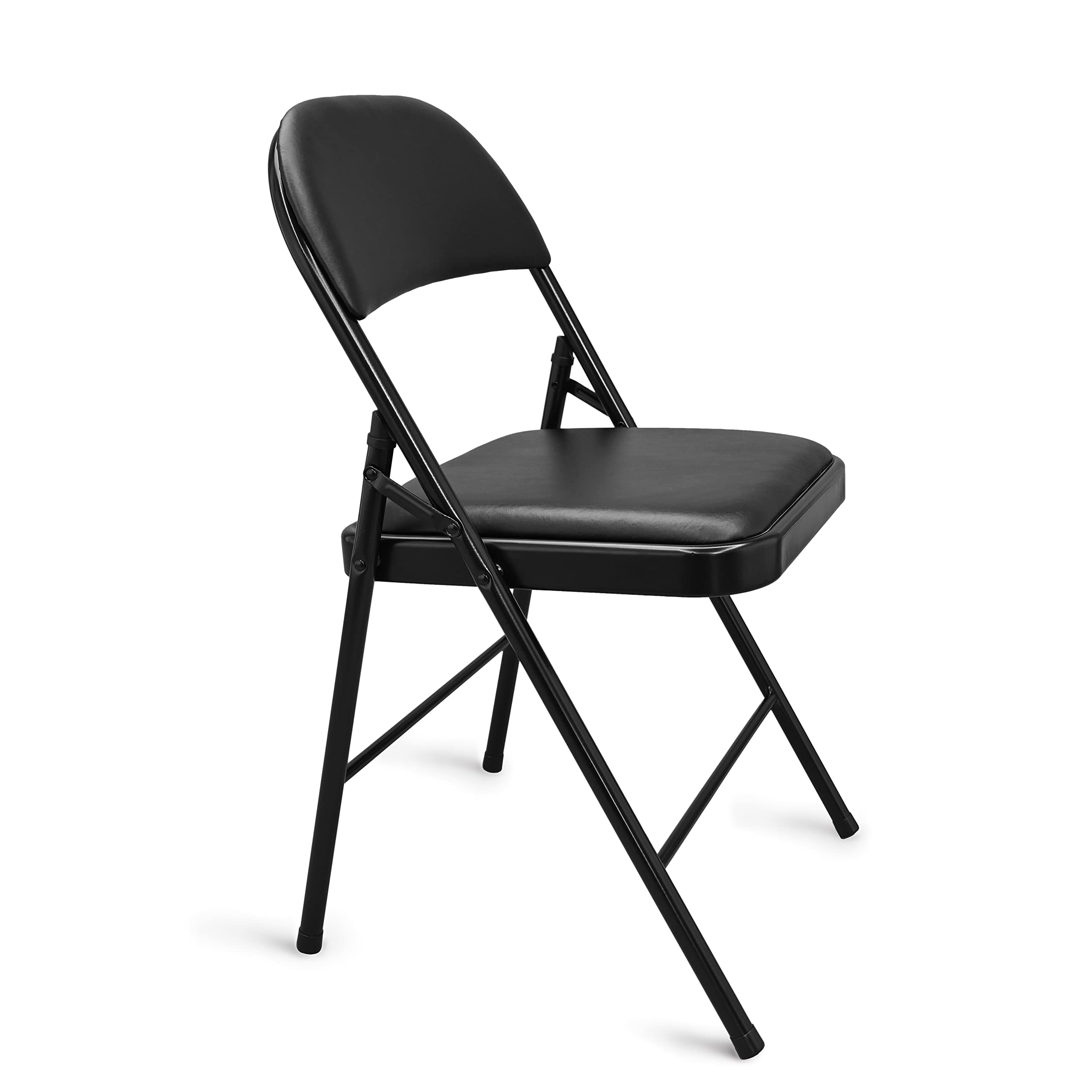 Amazon Basics Comfortable Vinyl-Padded Metal Steel Folding Chairs, Black, 4-Pack