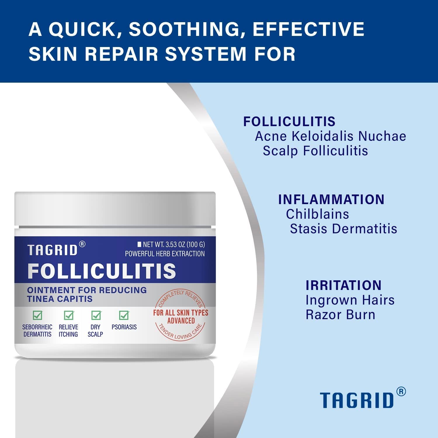 TAGRID Folliculitis Treatment Cream - 7X Fast, Ingrown Hair Treatment, Soothing Scalp, Face & Body Cream - Hydrating & Refreshing - 100g