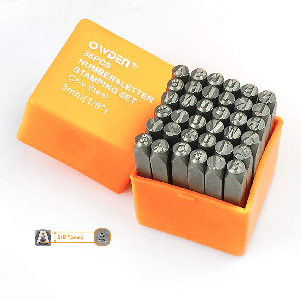 OWDEN Professional 36Pcs. Steel Metal Stamping Tool Set,(1/8") 3mm,Steel Number and Letter Punch Set,Alloy Steel Made HRC 58-62 for Jewelry Craft Stamping.