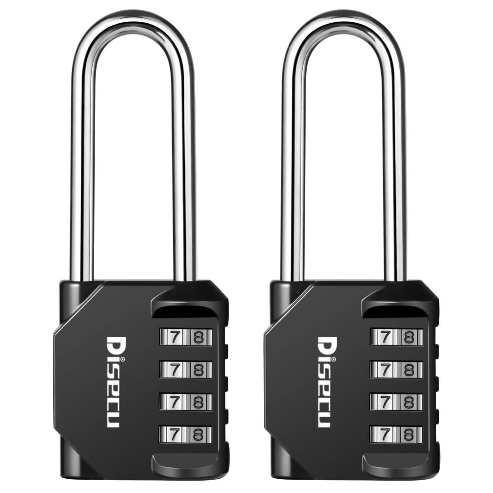 2 Pack disecu 2.6 Inch Long Shackle Combination Lock, 4 Digit Outdoor Waterproof Padlock for School Gym Locker, Sports Locker, Storage Unit, Gate, Fence, Toolbox (Black)