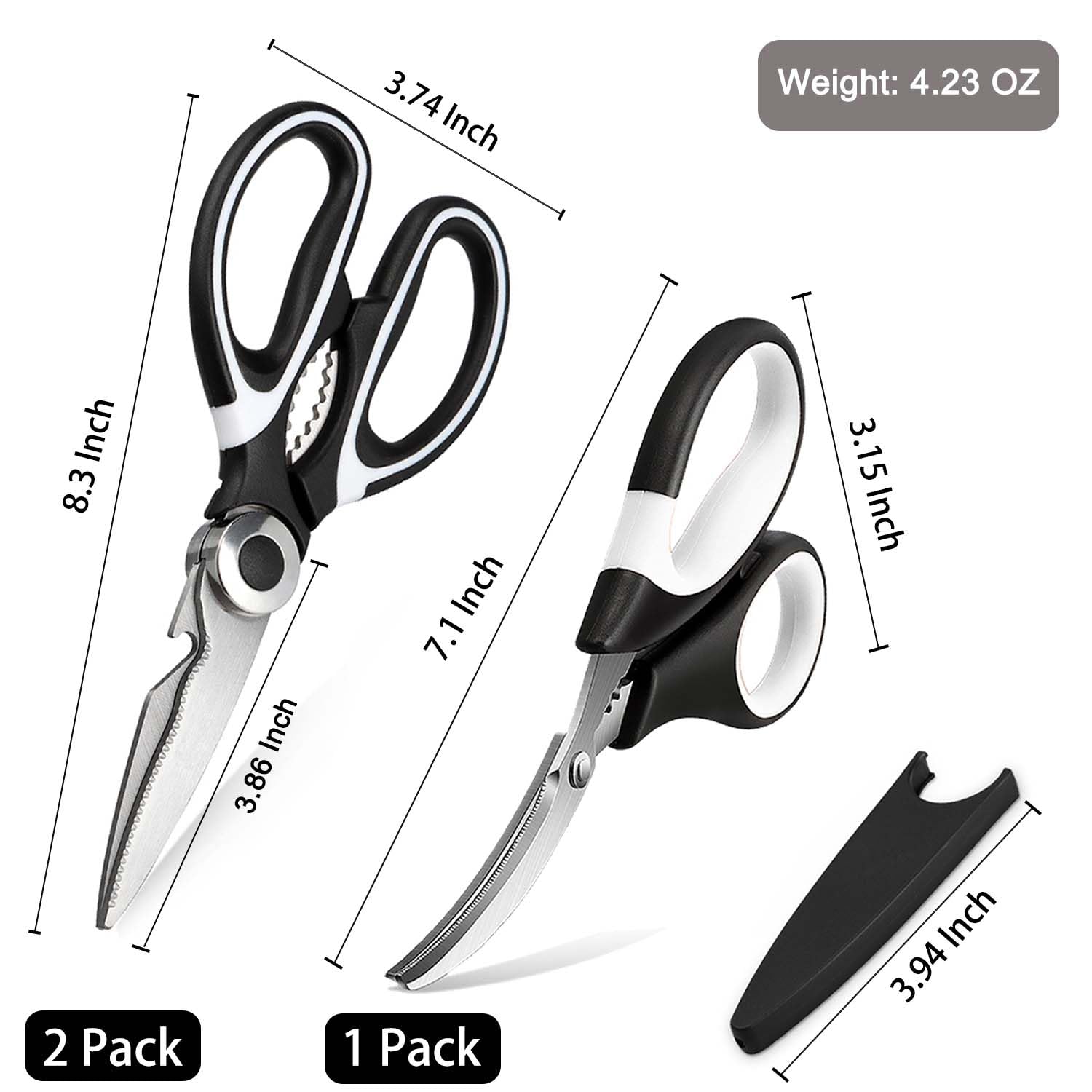 OMDAR Kitchen Scissors All Purpose 3 Pack - Heavy Duty Stainless Steel Cooking Shears for Cutting Meat, Food, Fish, Poultry Multipurpose Sharp Sissors for Dishwasher Safe