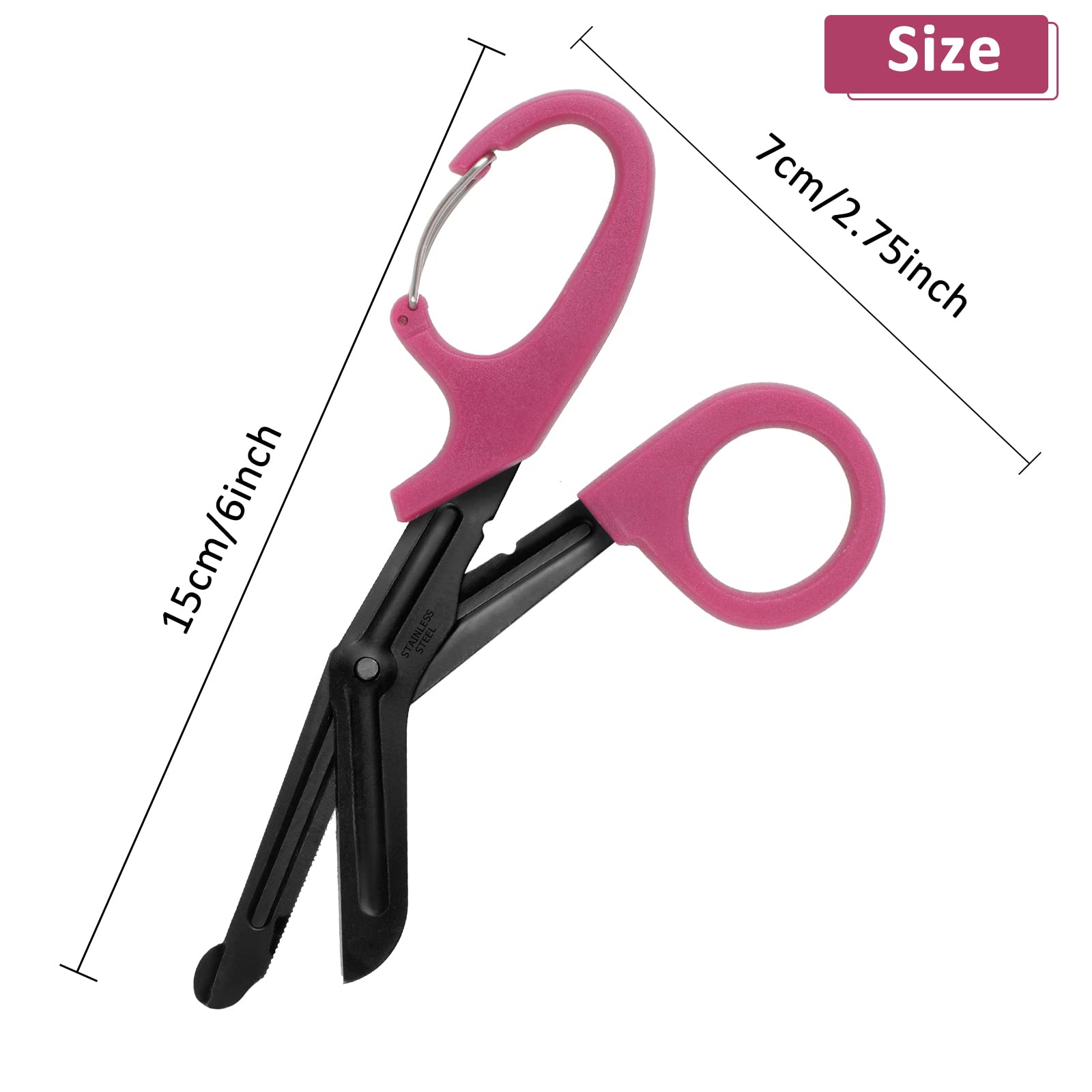 2 Pack Trauma Shears, 5.8 Inch Stainless Steel Medical Scissors, Bandage Scissors with Carabiner, Nursing Scissors Surgical Scissors for Nurses, Doctors, Nursing Students, EMT and EMS(Black+Burgundy)