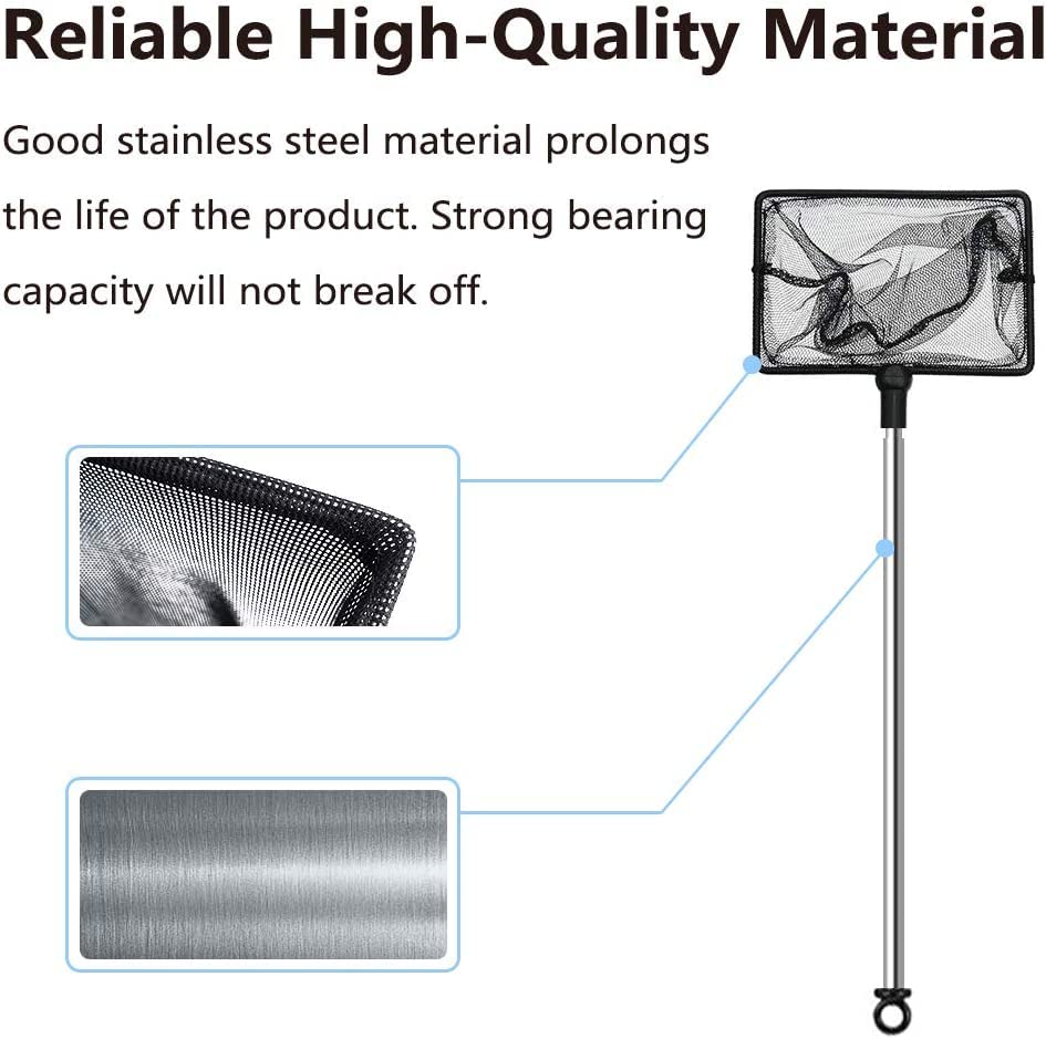 Grepol-V Fish Net for Fish Tank, Fine Mesh Aquarium Net with 9-24 Inch Stainless Steel Long Handle, Extendable Fishing Tank Net for Fish Shrimp Tank, Pond, Creek (4 inch)