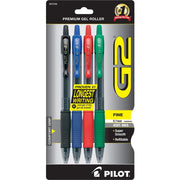 Pilot, G2 Premium Gel Roller Pens, Fine Point 0.7 mm, Black, Blue, Red, Green, Pack of 4