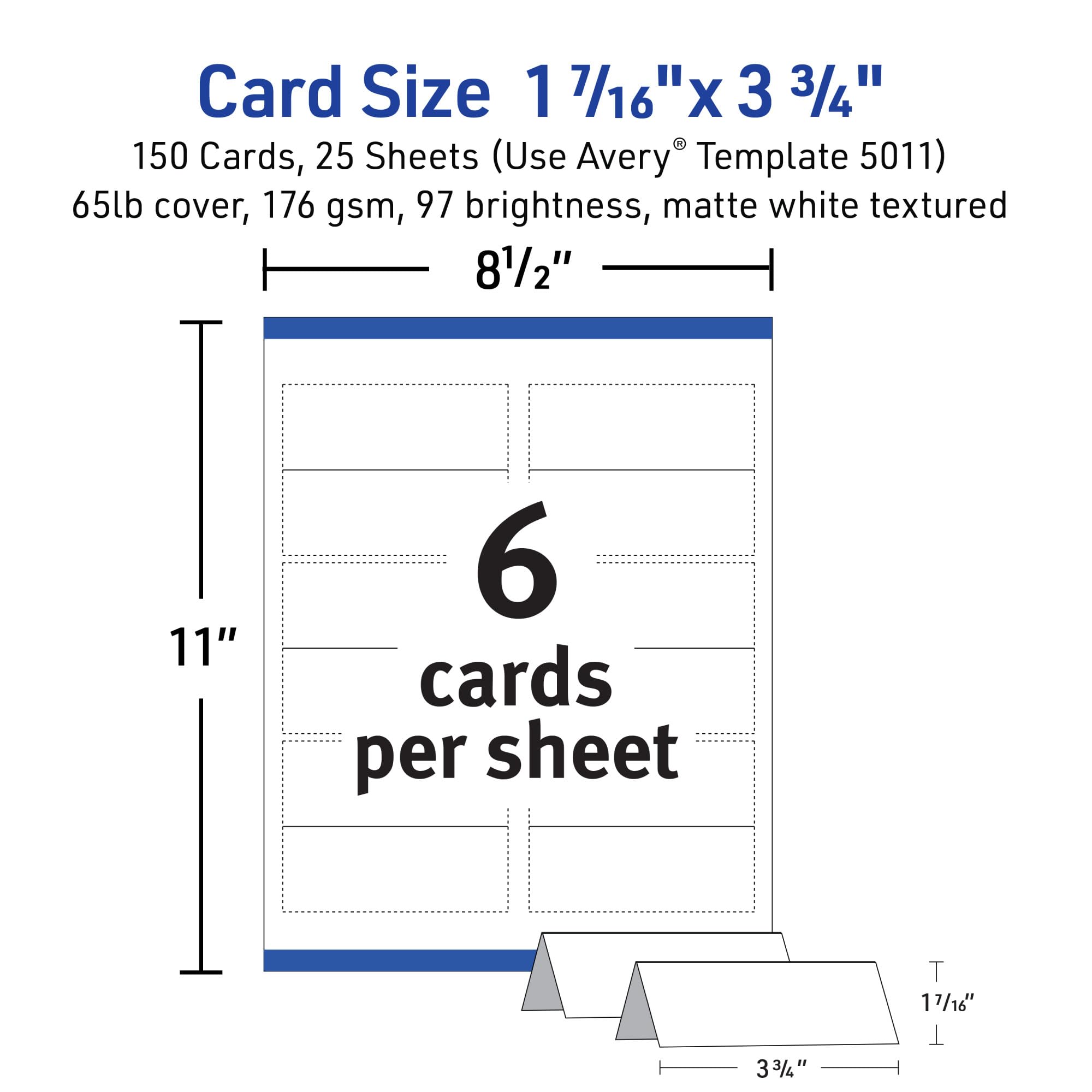 Avery Printable Place Cards with Sure Feed Technology, 1-7/16" x 3-3/4", Matte White, 150 Blank Tent Cards for Laser or Inkjet Printers (5011)