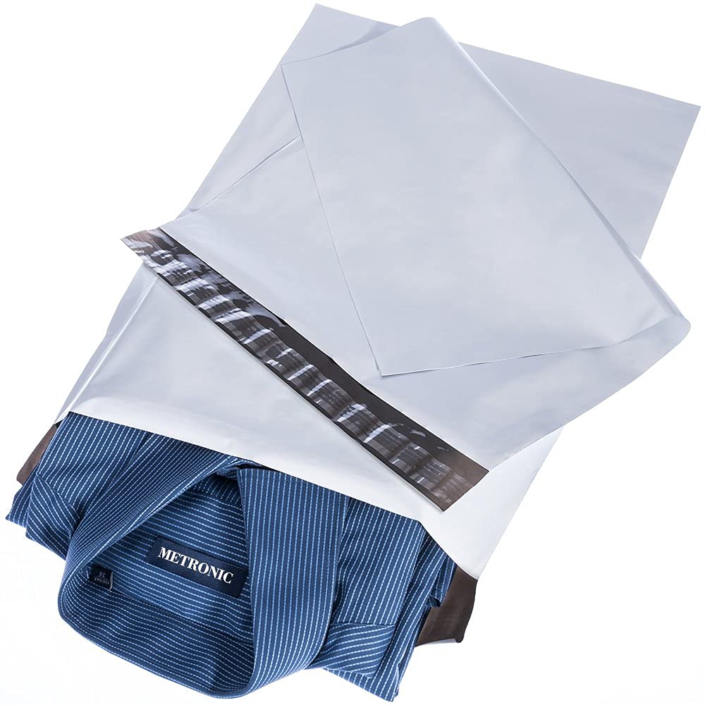 Metronic Poly-Versandtaschen 36,8x48,3 cm, 100 Stück, große Versandtaschen für Kleidung, Versandbeutel mit starkem selbstklebendem Verschluss, wasserdichte und reißfeste Postversandtaschen in Weiß