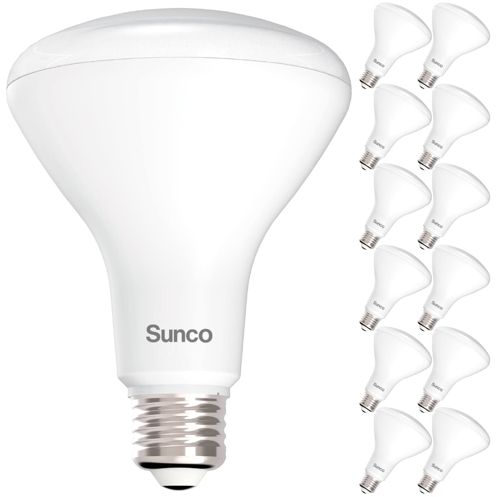 Sunco 12 عبوة مصابيح إضاءة LED BR30، مصابيح إضاءة غائرة، مصباح داخلي كاشف، 850 لومن، 11 واط (ما يعادل 65 واط)، 3000 كلفن أبيض دافئ، قابل للتعتيم، قاعدة E26، للمنزل والمطبخ وغرفة النوم UL
