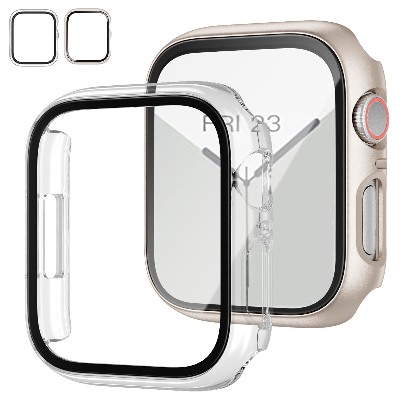 2 Pack Case with Tempered Glass Screen Protector for Apple Watch Series 9/8/7 41mm,JZK Slim Guard Bumper Full Hard PC Protective Cover HD Ultra-Thin Cover for iWatch 9 8 7 41mm Accessories,Clear