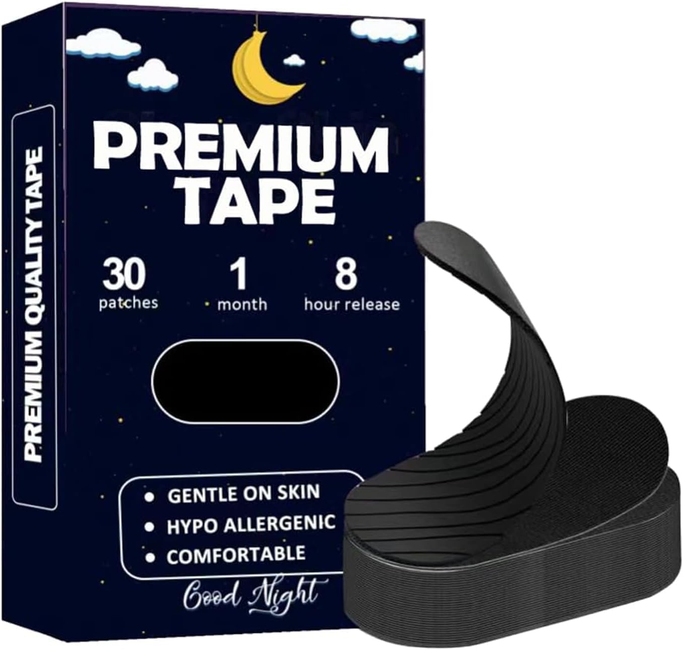 Ferkei Premium Mouth Tapes for Sleeping (30 Pack) - Pain Free Removal, Hypoallergenic, Latex Free & Gentle On Skin - Friendly Adhesive Cotton Tape