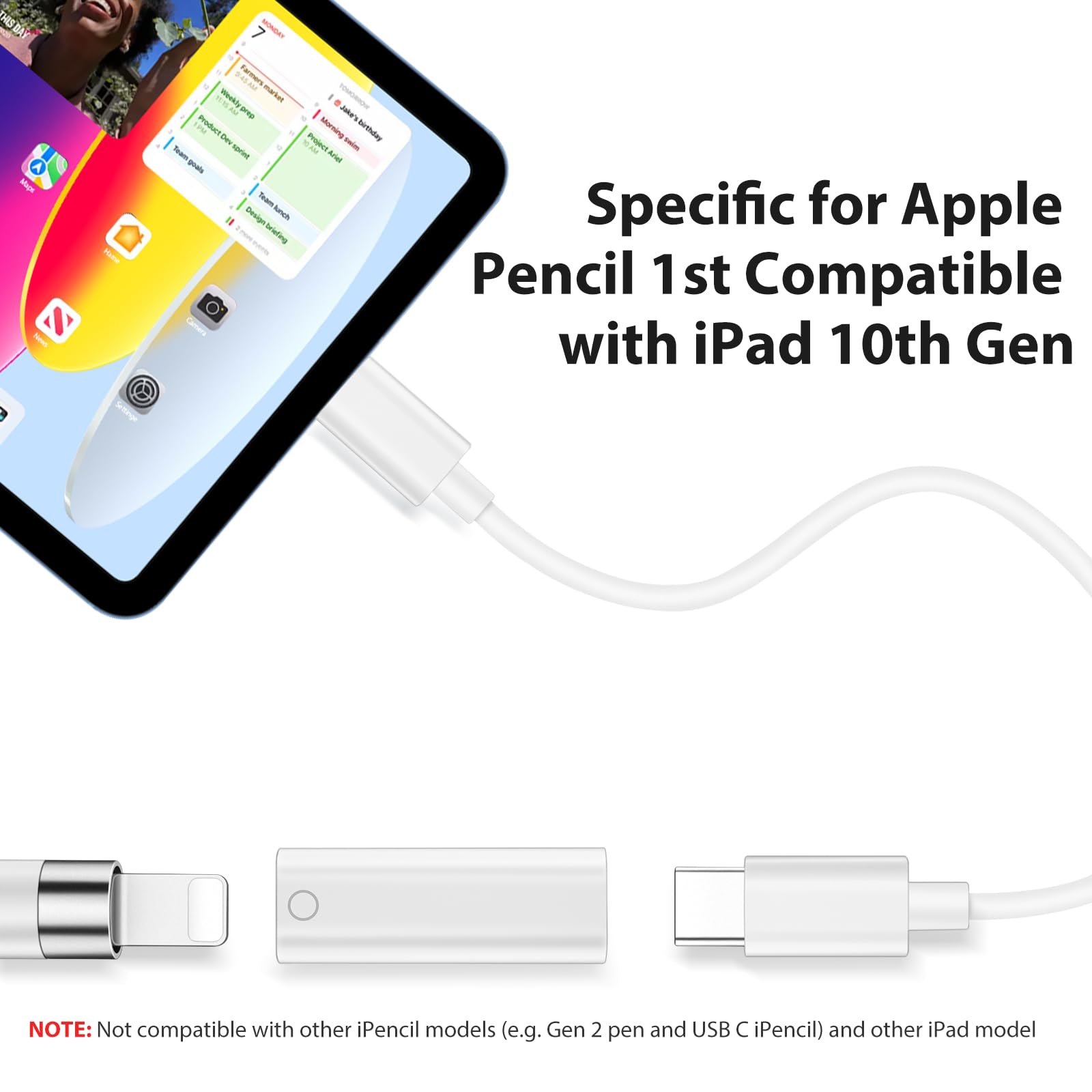 Pencil Charger Adapter for Apple Pencil 1st Generation, USB C to for Lightning Adaptor Charging Dongle Connector Accessories Bluetooth Pairing for iPad 10th Gen/A16, USB-C to iPencil 1st Gen Adapter