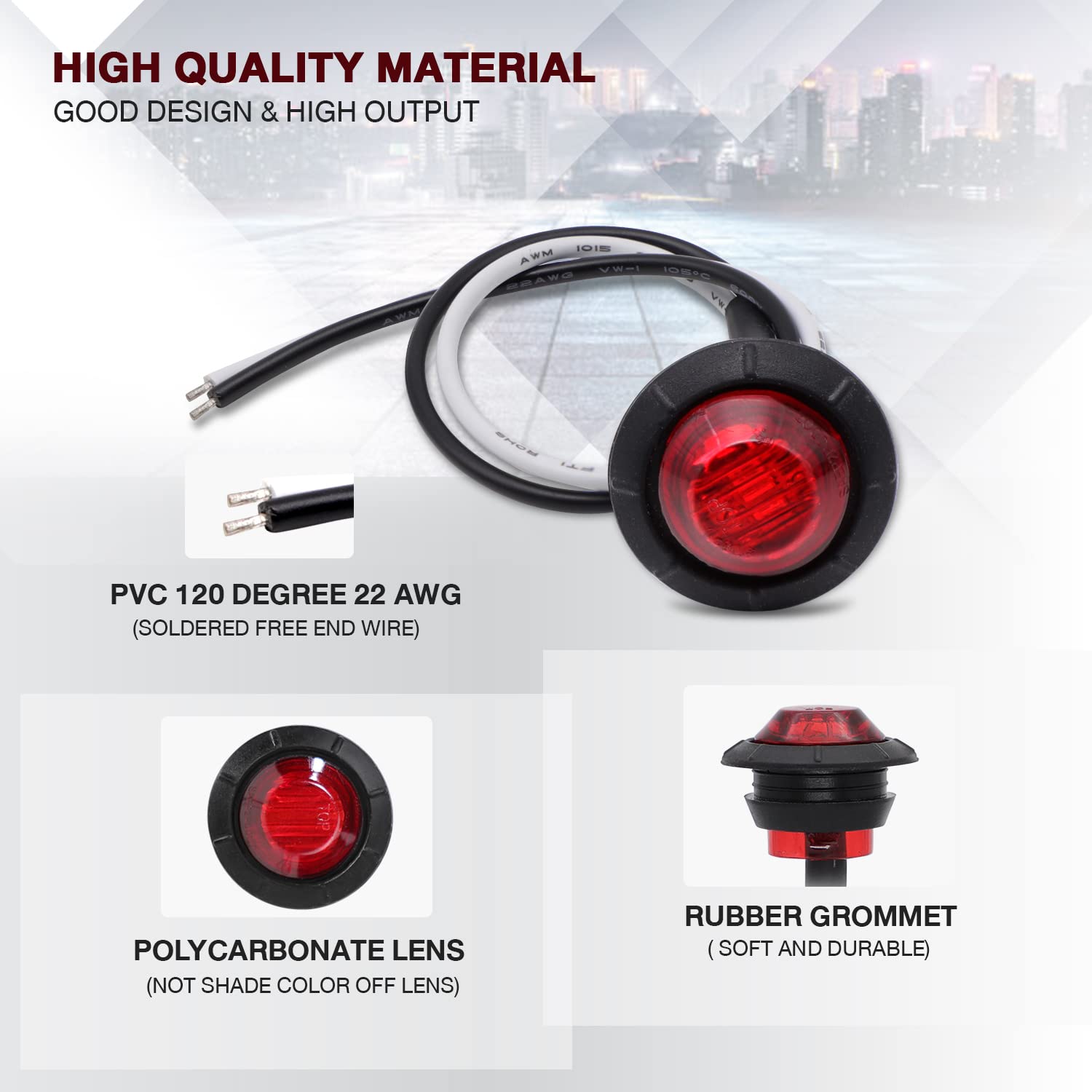 TMH 3/4 Inch Mount 10 pcs Amber + 10 pcs Red LED Clearance Bullet Side LED Marker Lights for Trailer Truck RV Car Bus Van (Pack of 20)