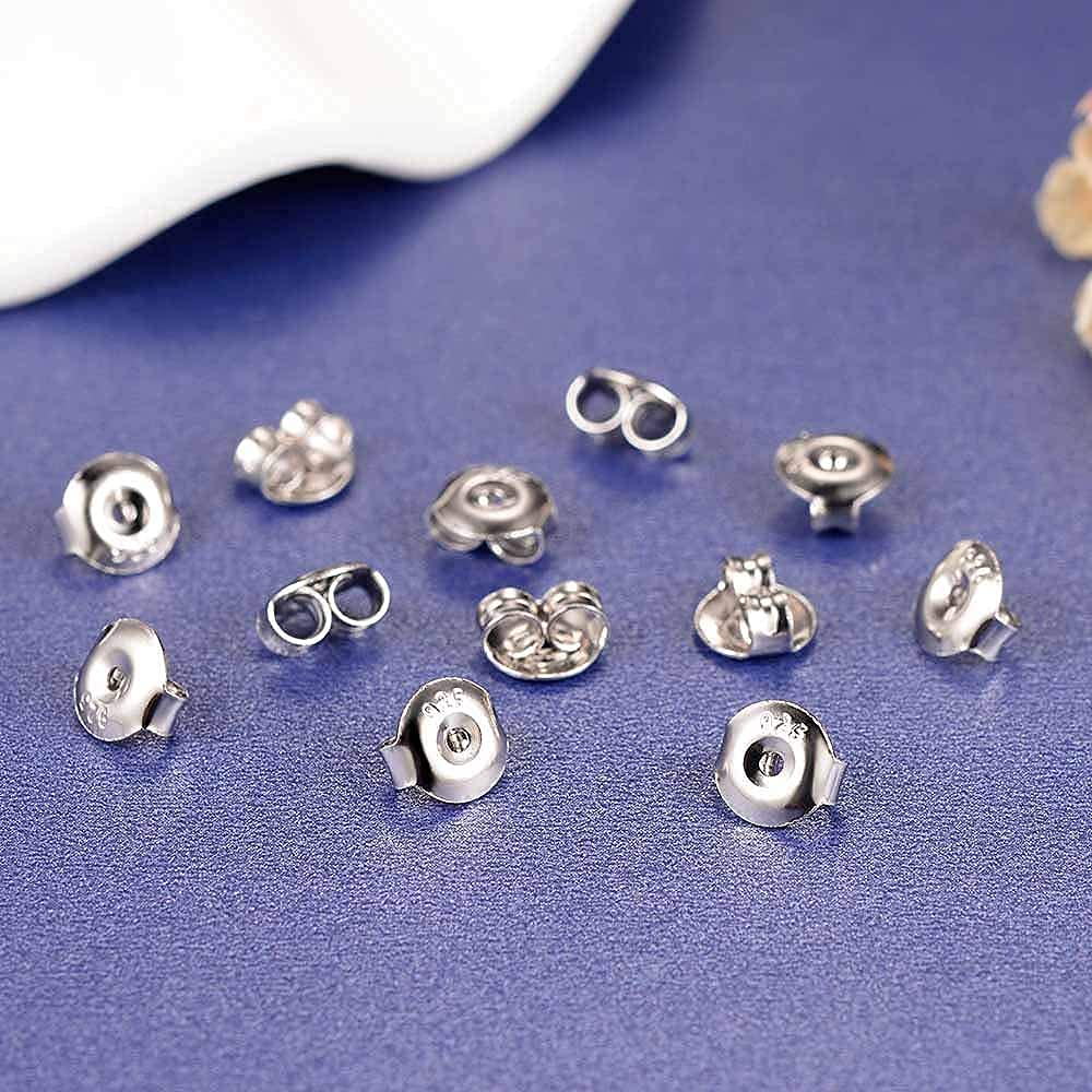12PCS Real 925 Silver Earring Backs Replacements, 18K White Gold Plated Hypoallergenic , Secure Ear Locking for Stud Nut for Posts, 6mm