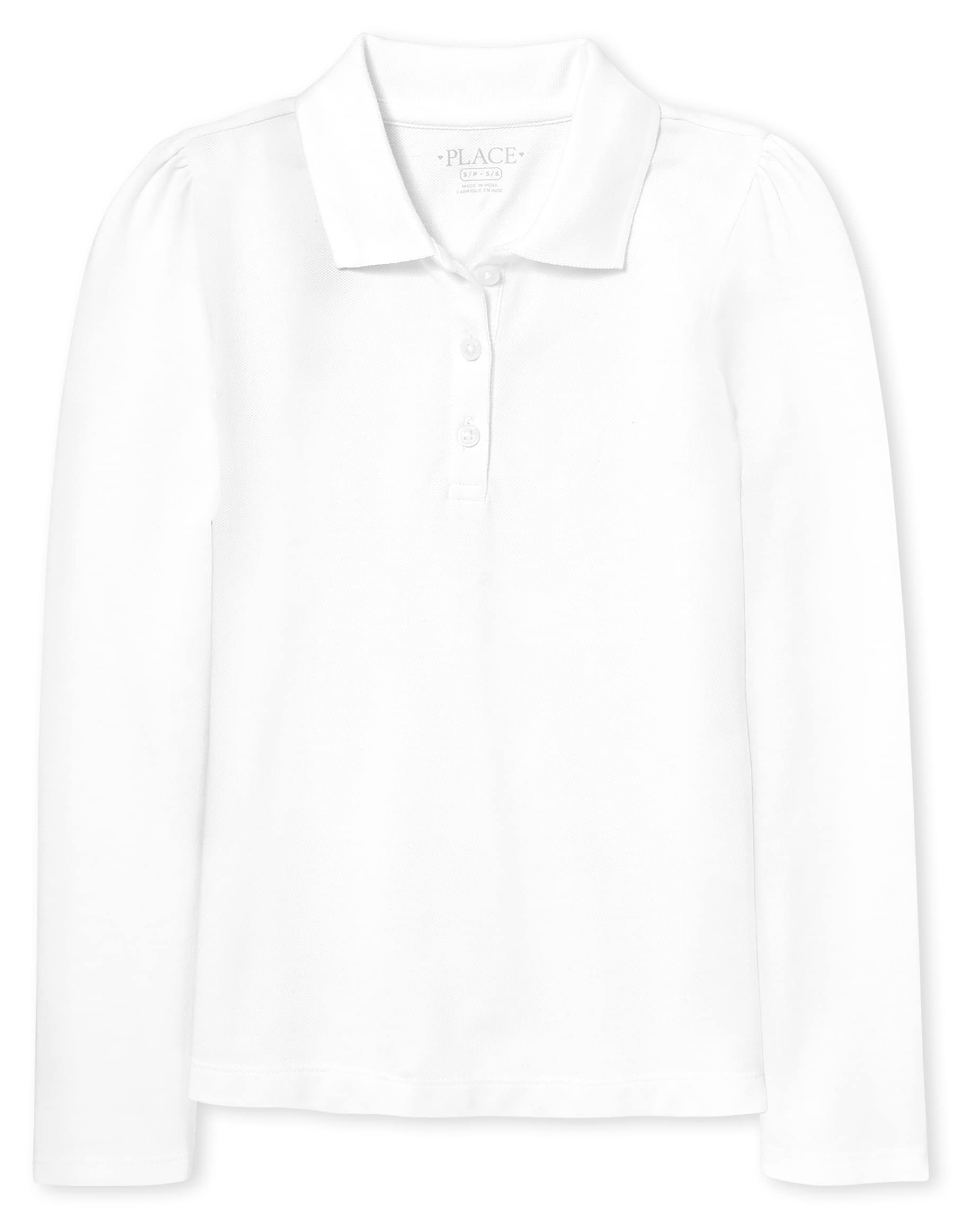 The Children's Place girls Long Sleeve Pique School Uniform Polo Shirt, White Single, Large US