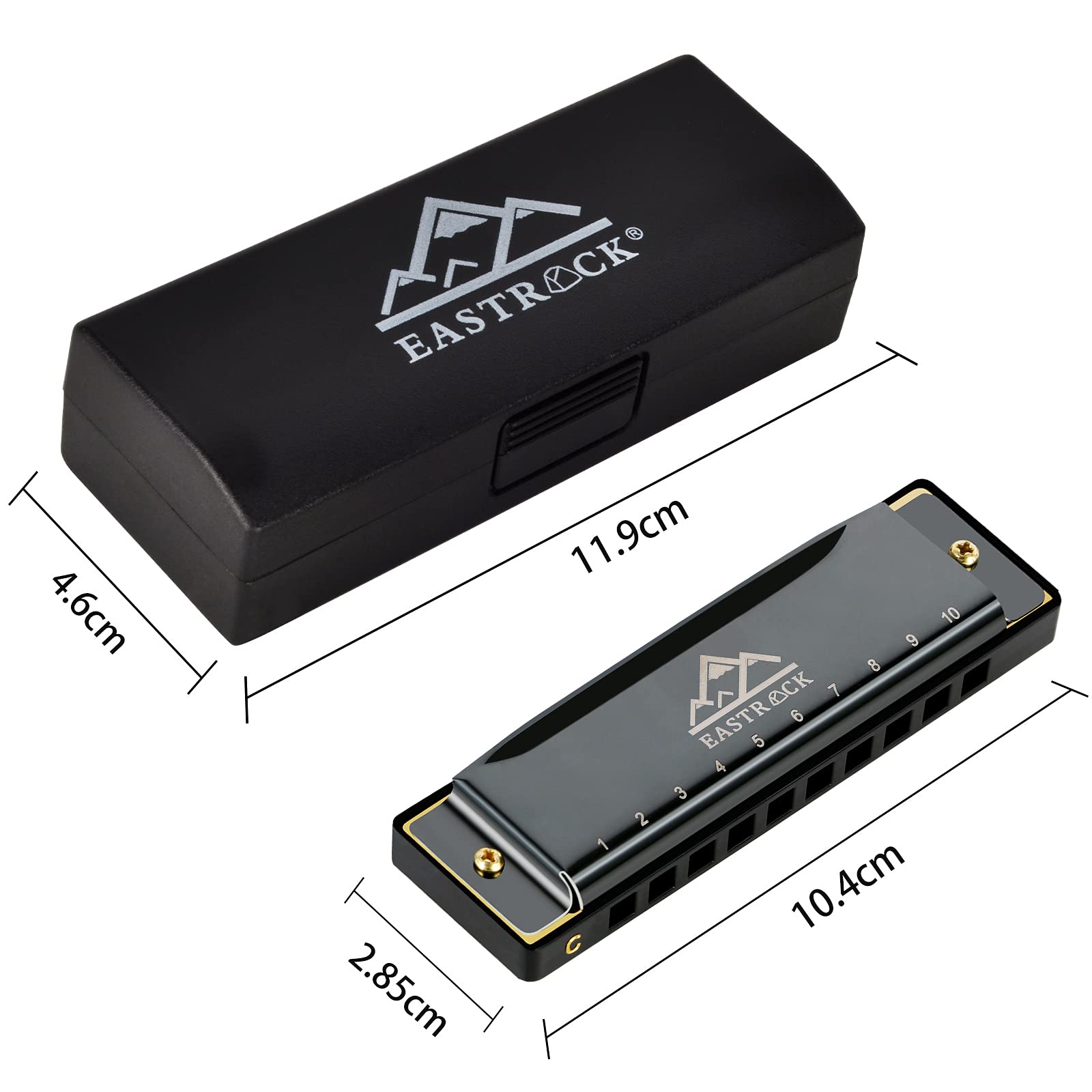 EastRock Blues Harmonica Mouth Organ 10 Hole C Key with Case, Diatonic Harmonica for Professional Player, Beginner, Students gifts, Adult, Friends, Gift Black