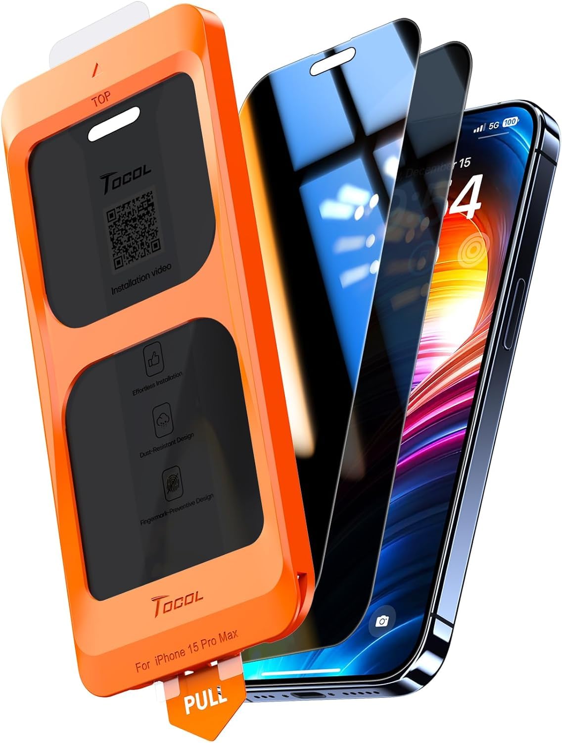 TOCOL for iPhone 15 Pro Max Privacy Screen Protector [True 25°Anti Spy], [9H+ Hardness] Tempered Glass for iPhone 15 Pro Max Full Coverage Screen Protector, Easy Installation, 2 Pack