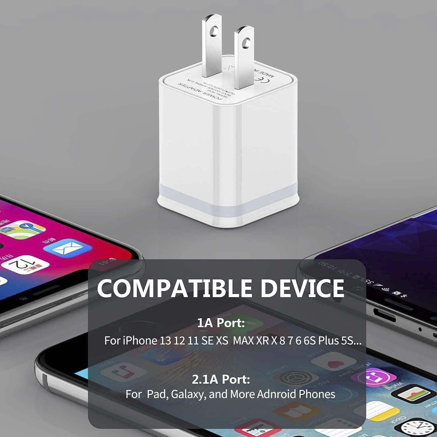 USB Wall Charger, LUOATIP 3-Pack 2.1A 5V Dual Port Cube Power Adapter Plug Block Charging Box Brick for iPhone 13 12 11 Pro Max SE XS XR X 8 7 6 6S Plus, Galaxy, LG, Moto, Android Phones